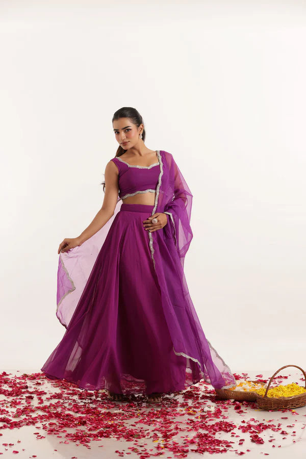 TARA VOILET GREY DETAILED LEHENGA SET Deasha India
