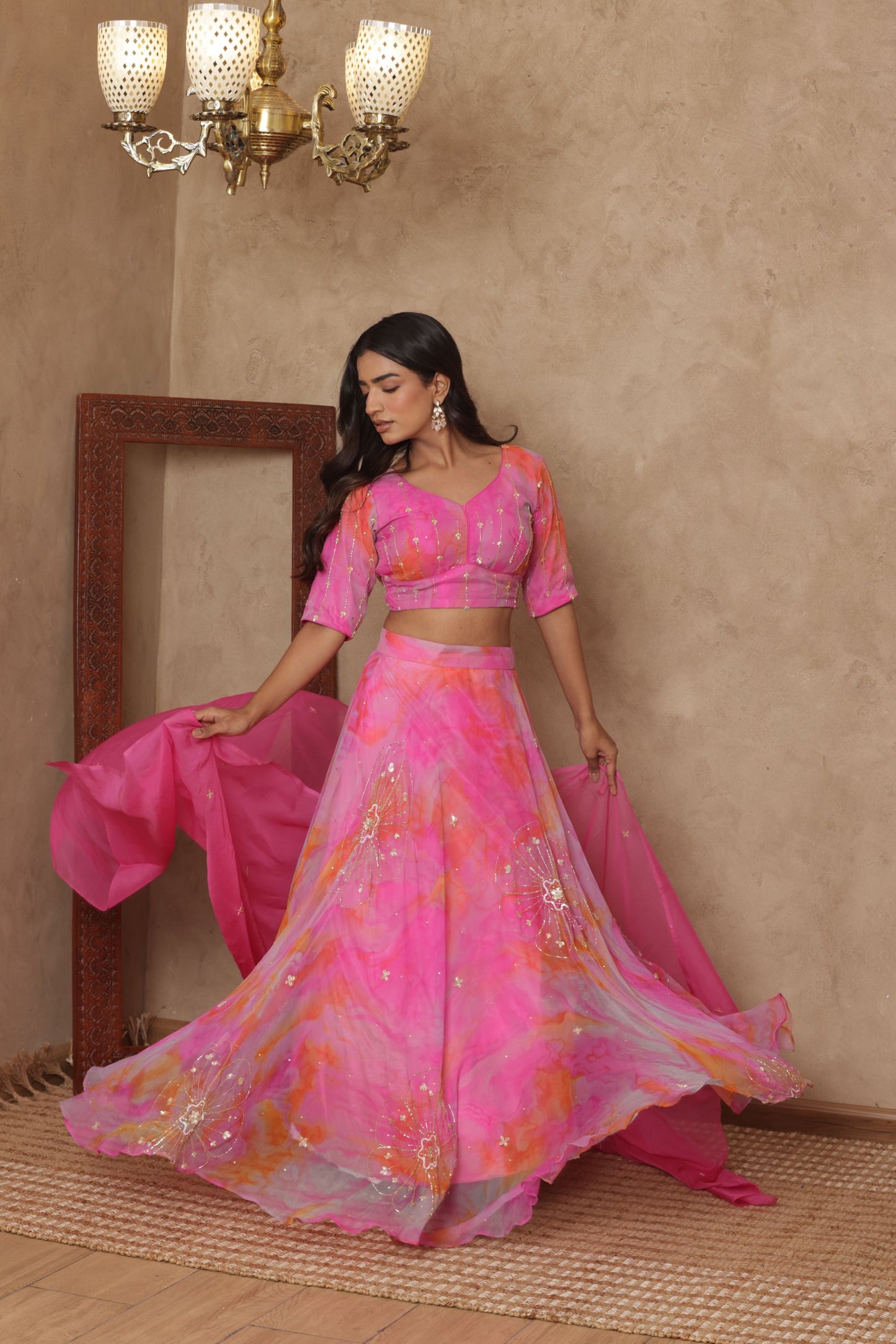 INIRA PINK DETAILED LEHENGA SET