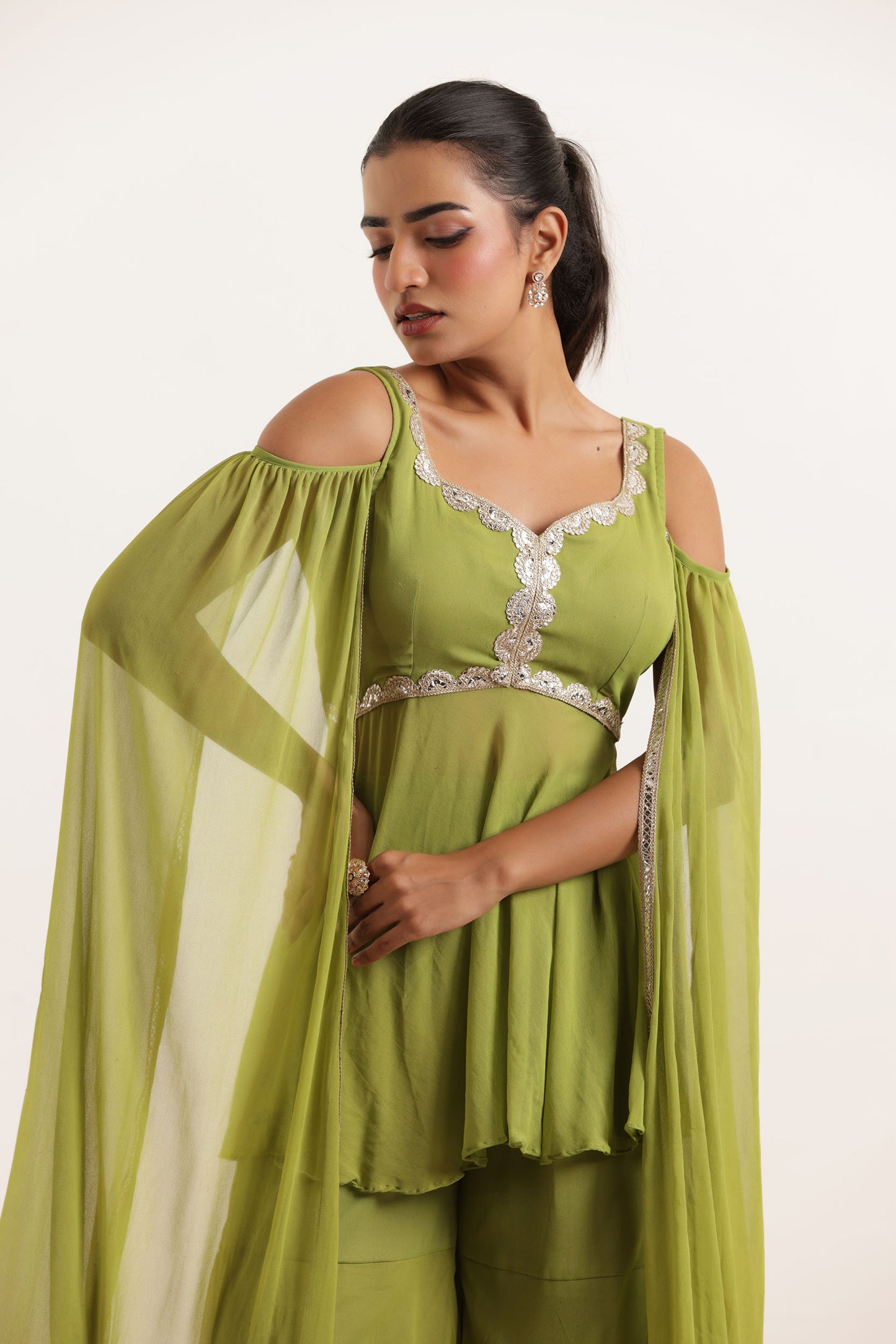 VAANYA BRIGHT GREEN DETAILED COORD SET Deasha India