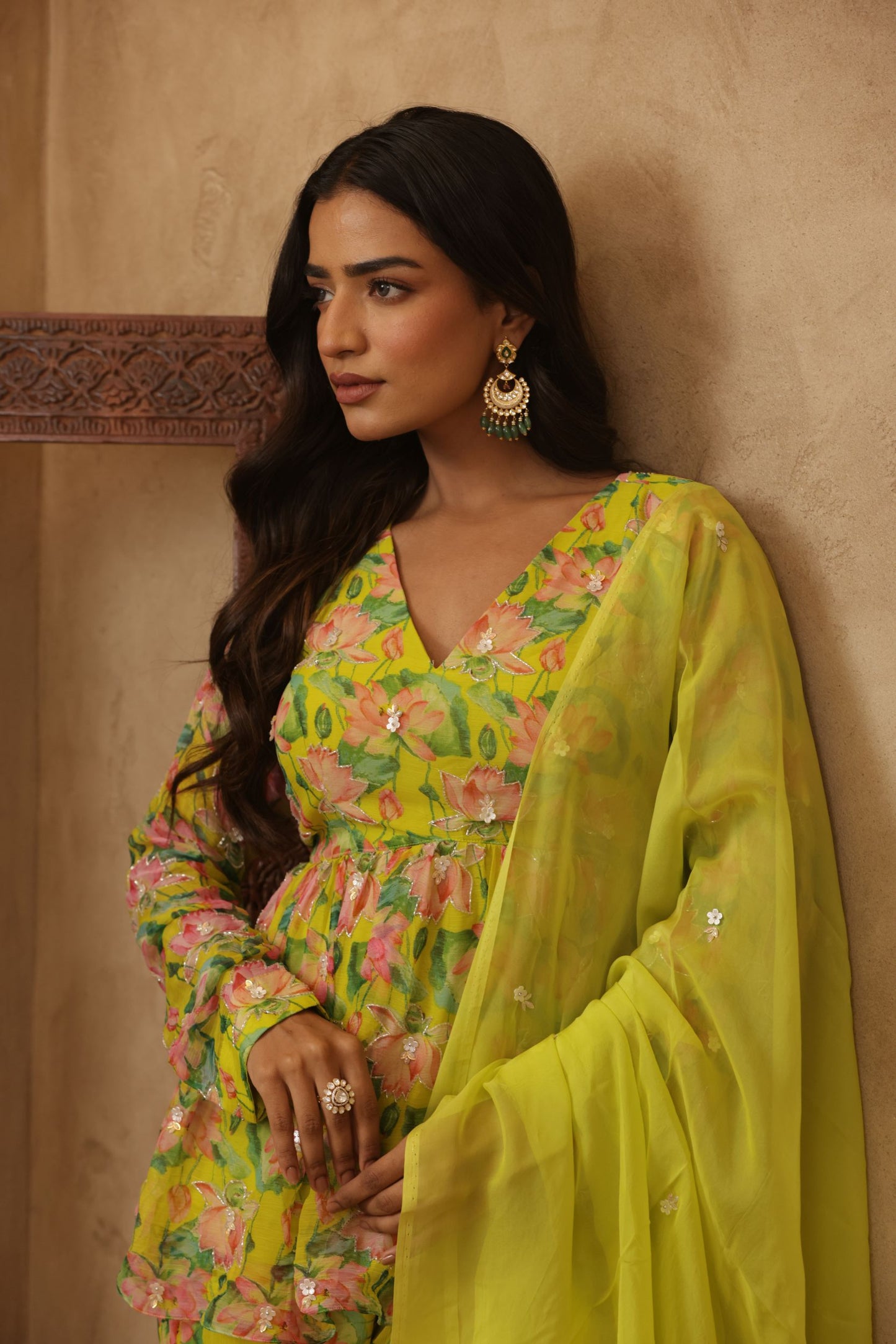 ZUNAIRA NEON FLORAL EMBROIDERED KURTI SHARARA SET
