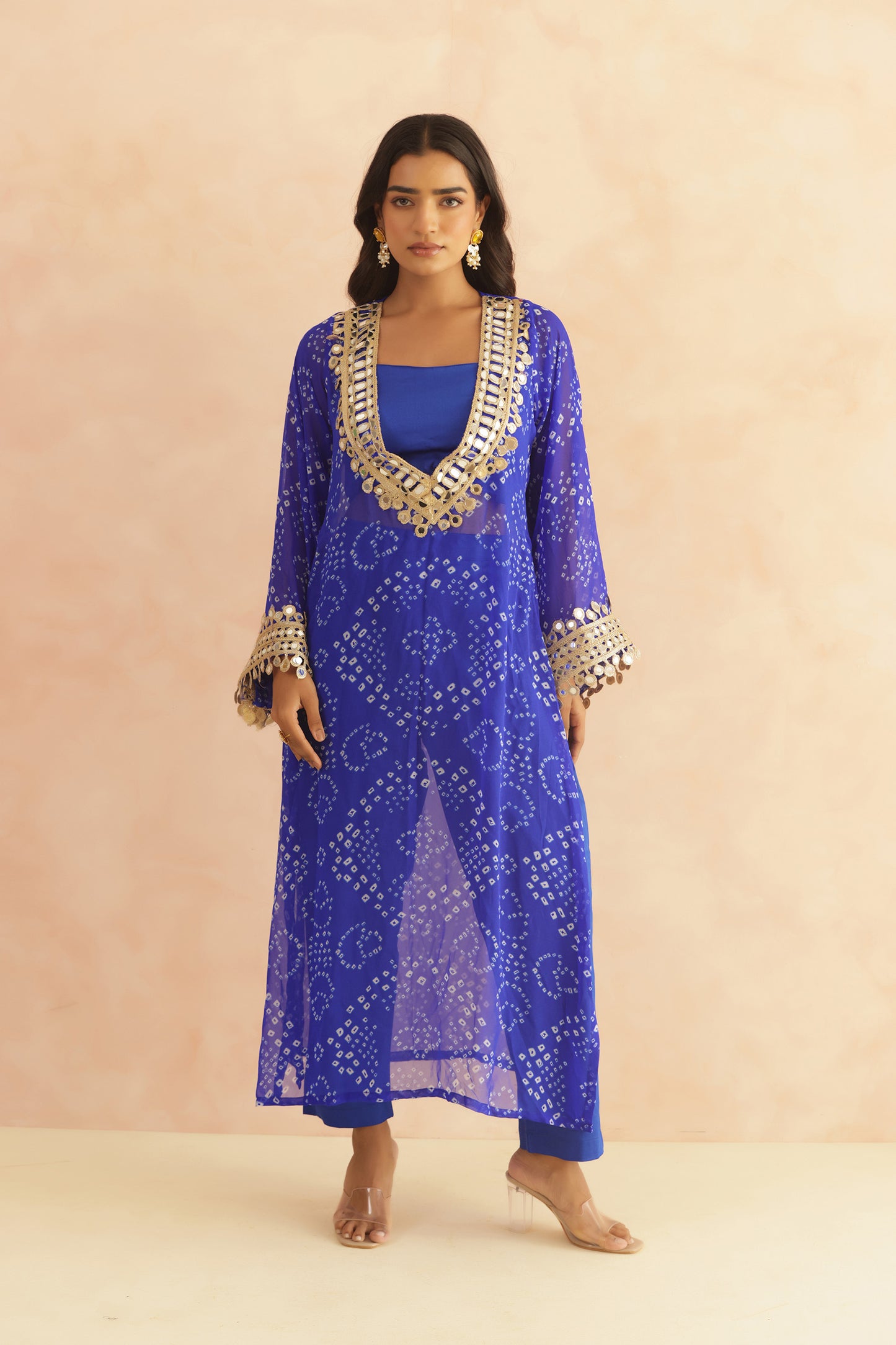 EDITHA GREEN BANDHEJ MIRROR WORK FUSION SET