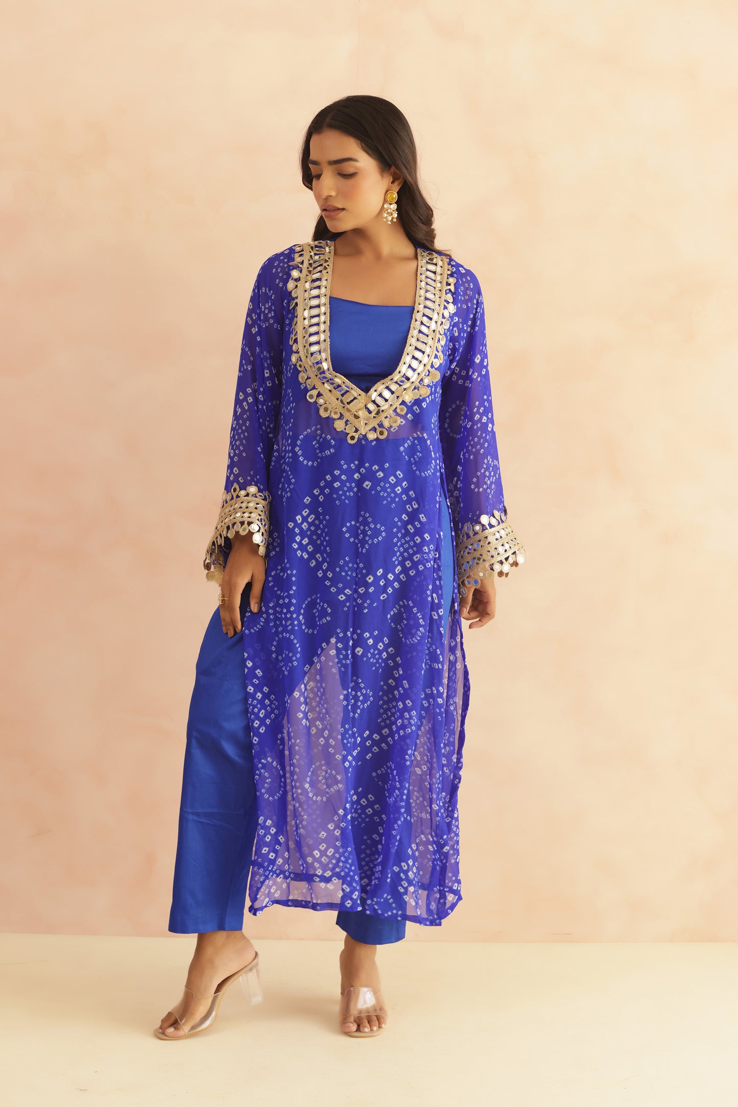 EDITHA GREEN BANDHEJ MIRROR WORK FUSION SET