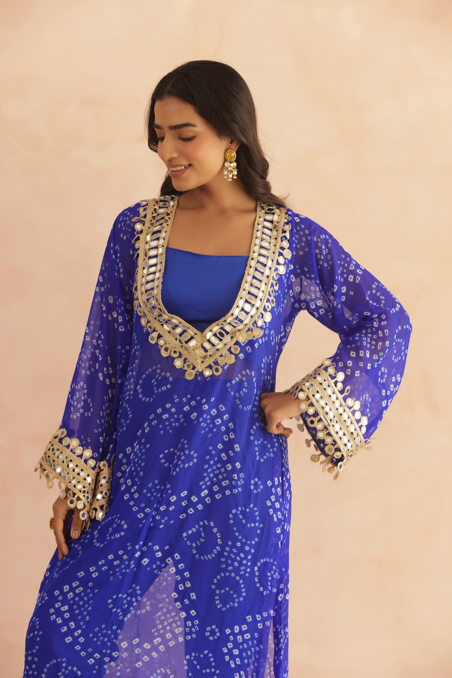 EDITHA GREEN BANDHEJ MIRROR WORK FUSION SET