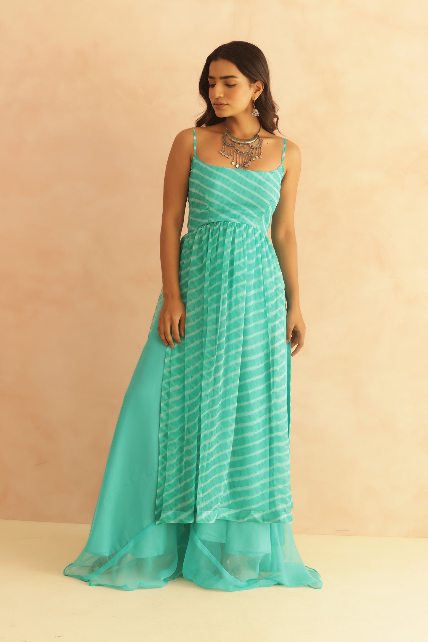 TWISHA TURQUOISE LEHERIYA KURTA SET