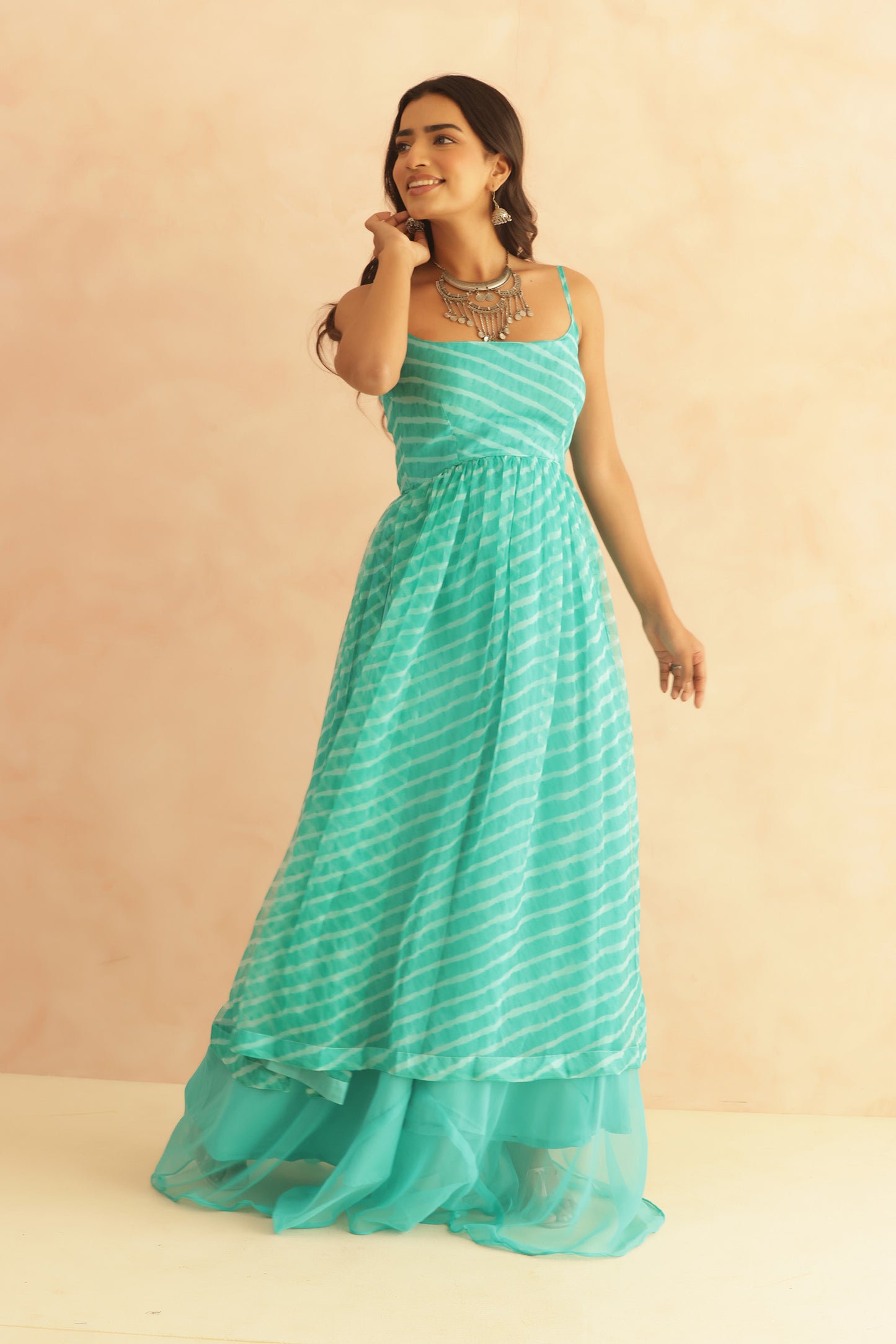TWISHA TURQUOISE LEHERIYA KURTA SET