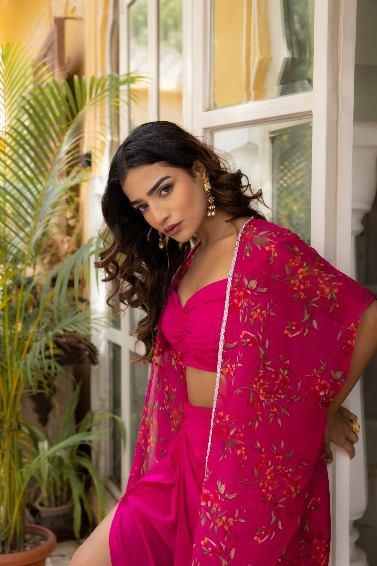 IVY MAGENTA PINK DHOTI SET WITH CAPE Deasha India