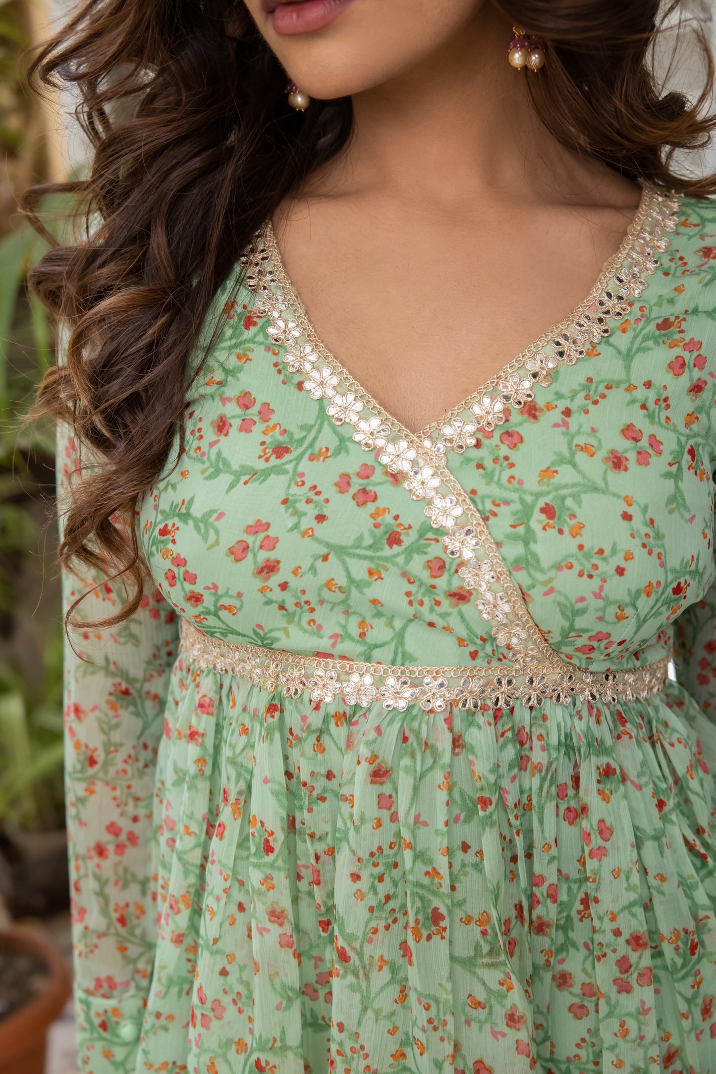ALYSSA SAGE GREEN PEARL KURTA AND SHARARA SET Deasha India