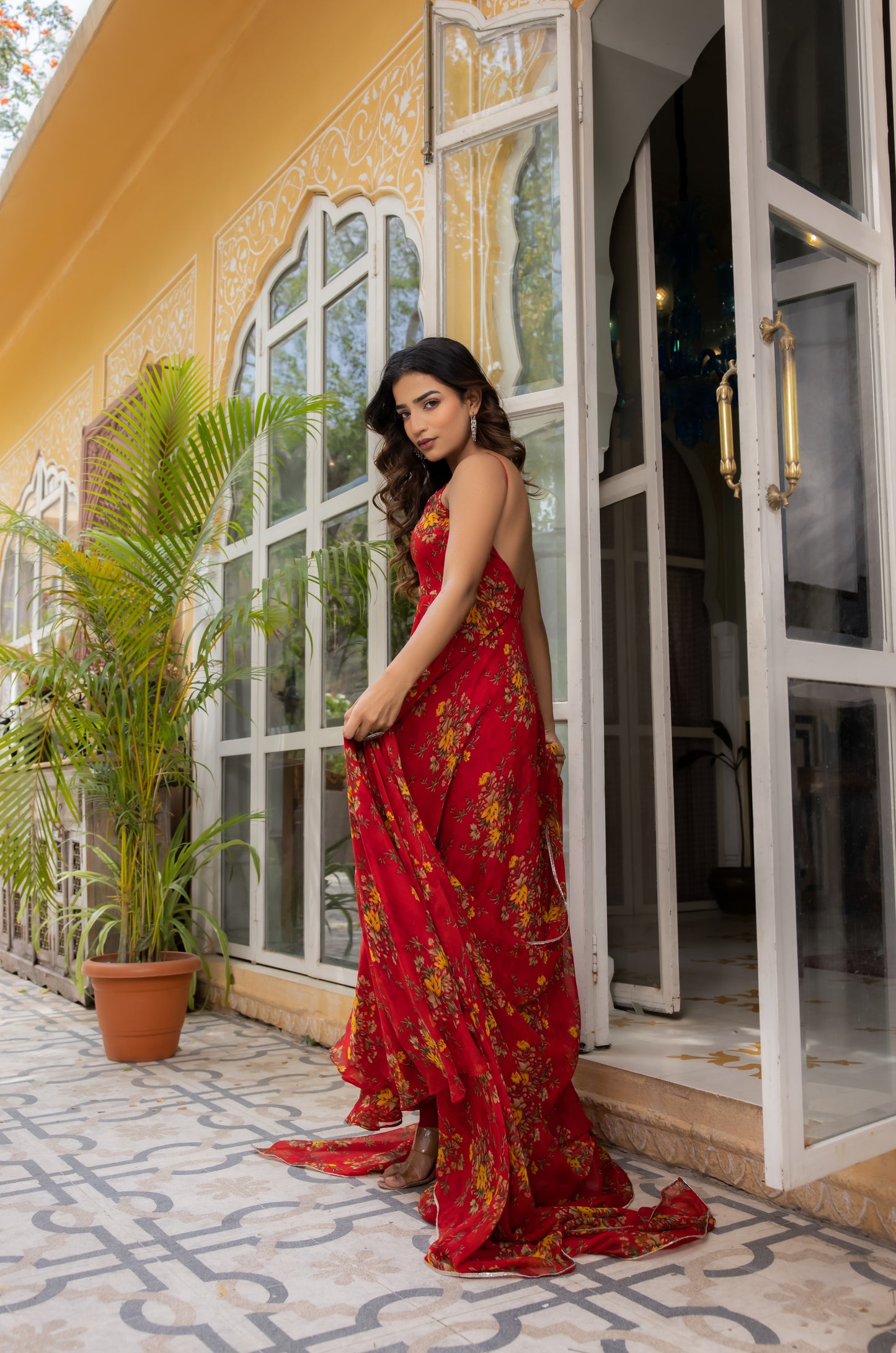 RAISA RED FLORAL PRINTED ANARKALI SET Deasha India