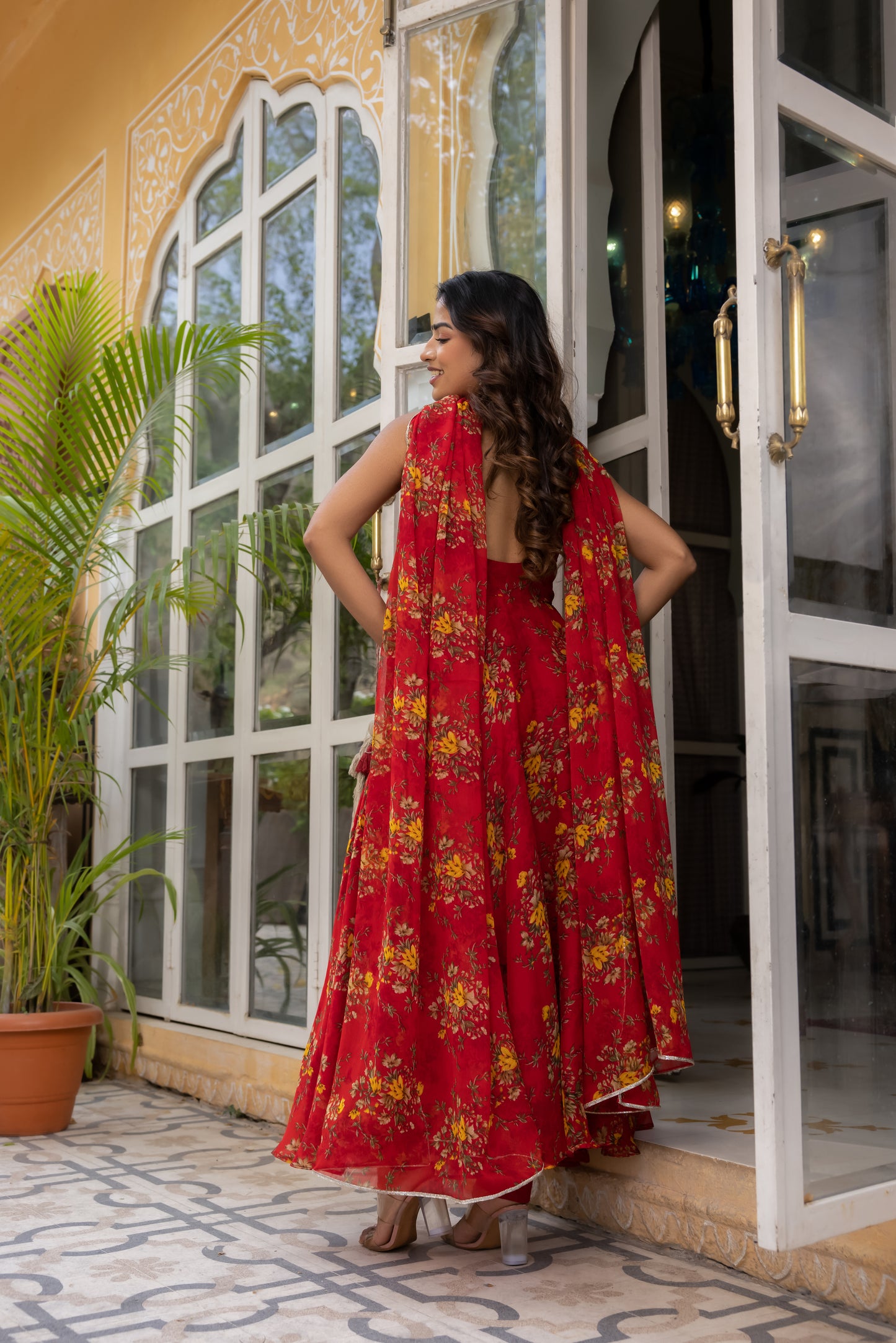 RAISA RED FLORAL PRINTED ANARKALI SET Deasha India