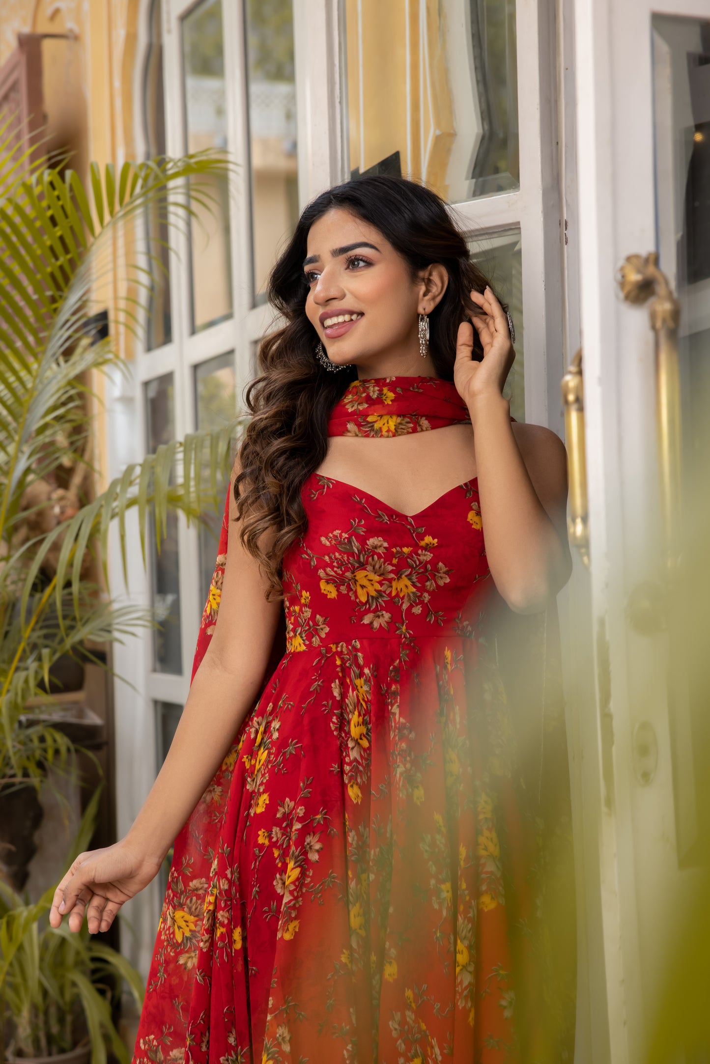 RAISA RED FLORAL PRINTED ANARKALI SET Deasha India