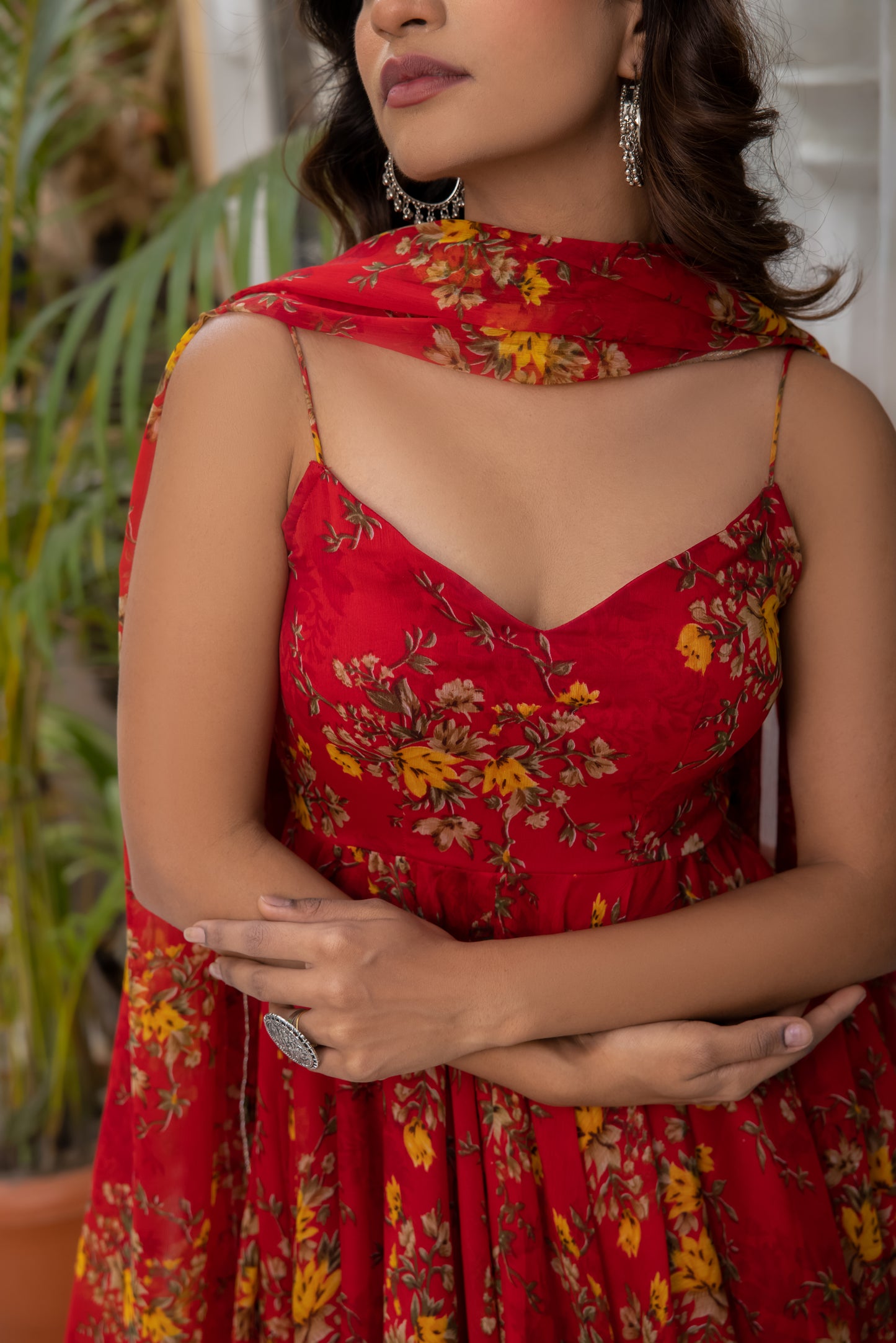 RAISA RED FLORAL PRINTED ANARKALI SET Deasha India