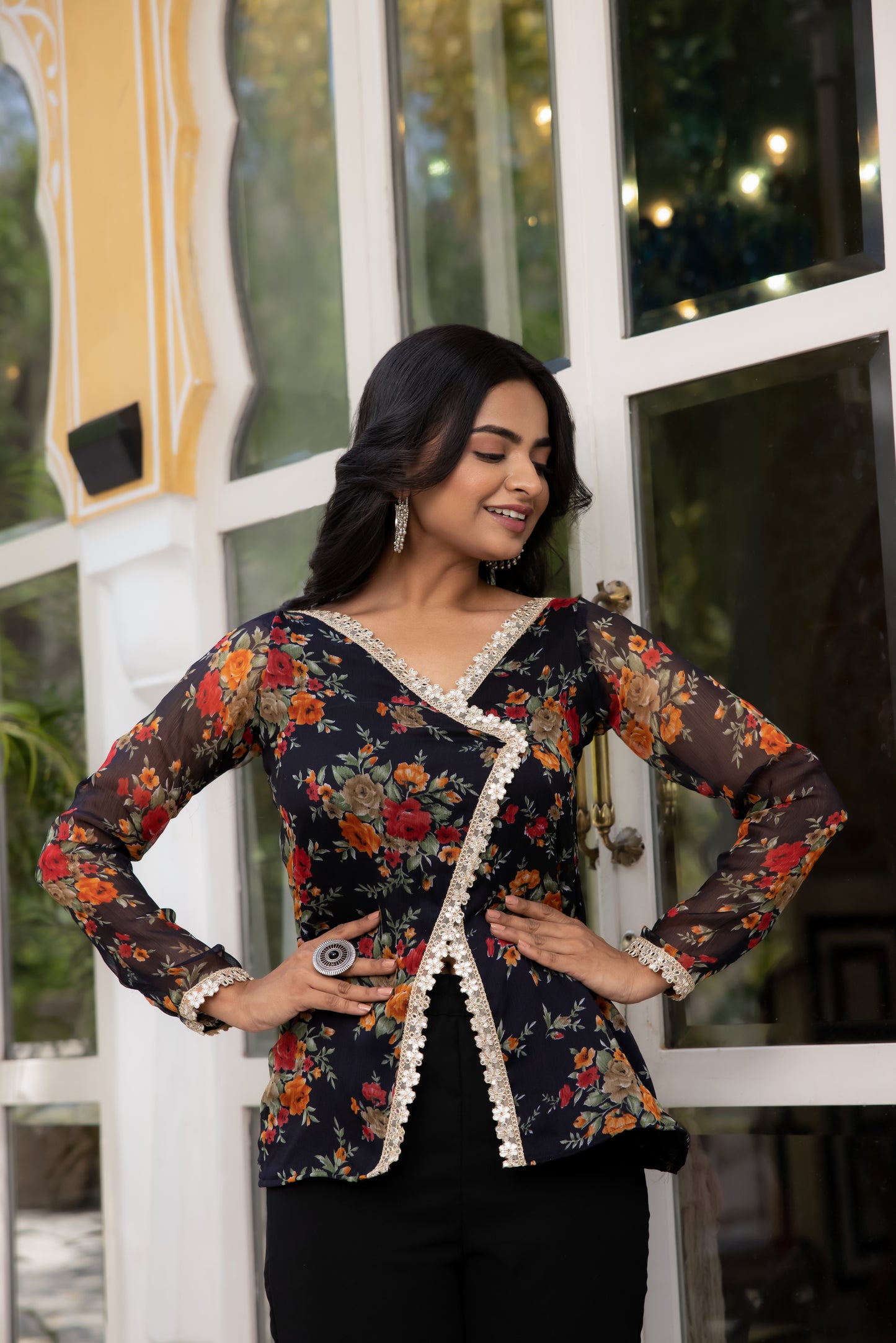 ZIA MIDNIGHT BLUE FLORAL PRINT COORD SET My Store