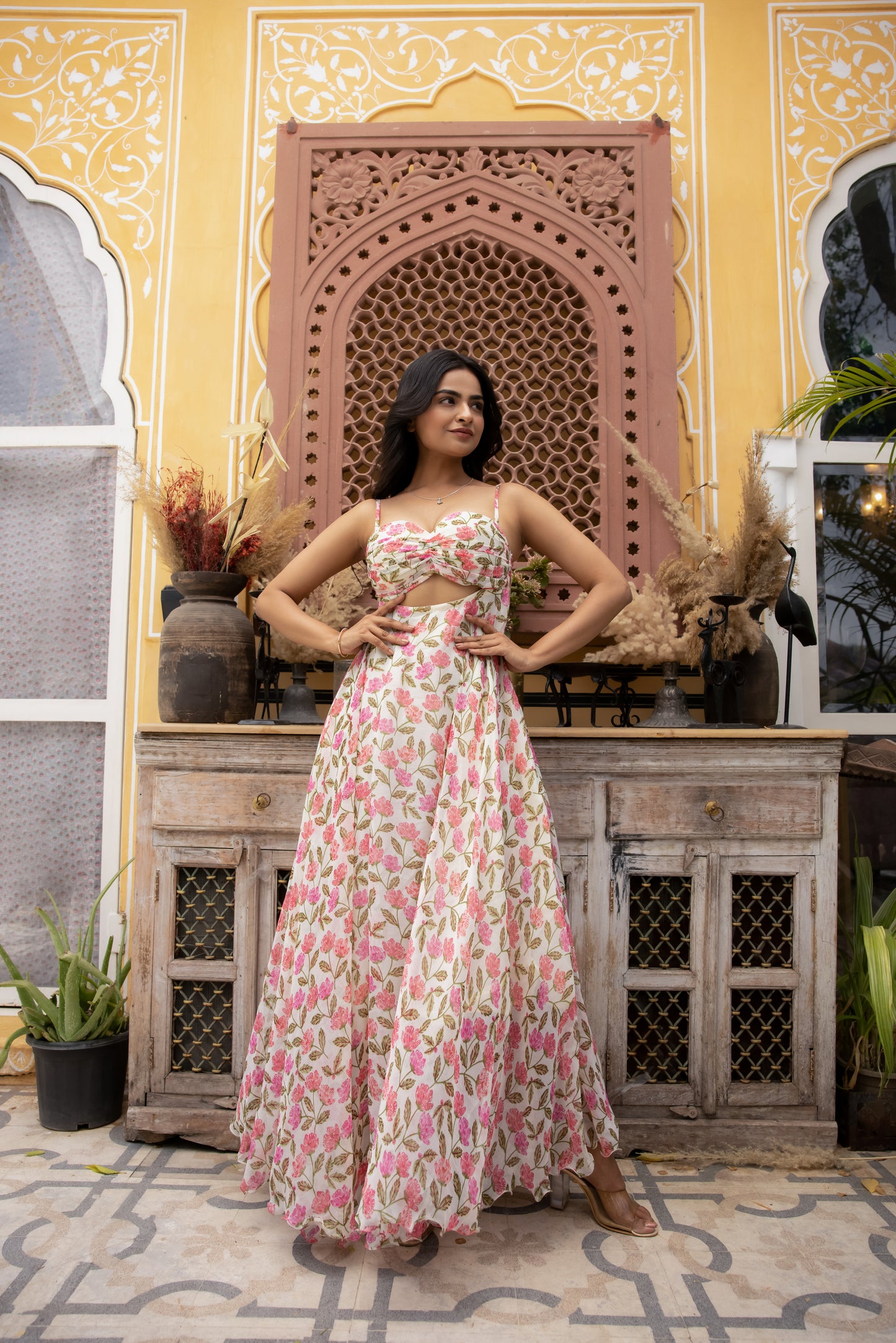 MEHAR JASMINE WHITE FLORAL PRINTED MAXI DRESS Deasha India