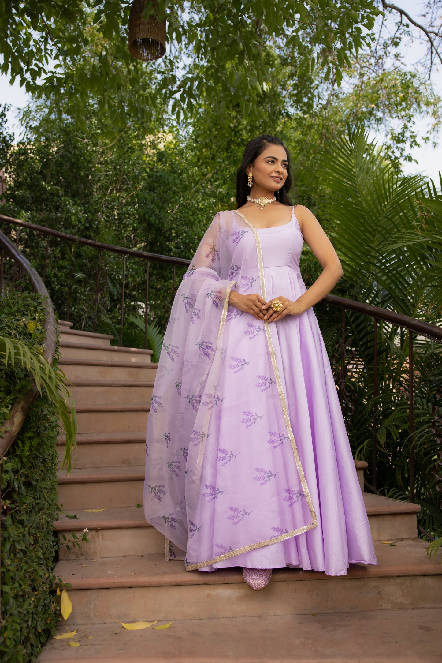 ADINA LAVENDER KURTA SET WITH HAND PAINTED DUPATTA Deasha India