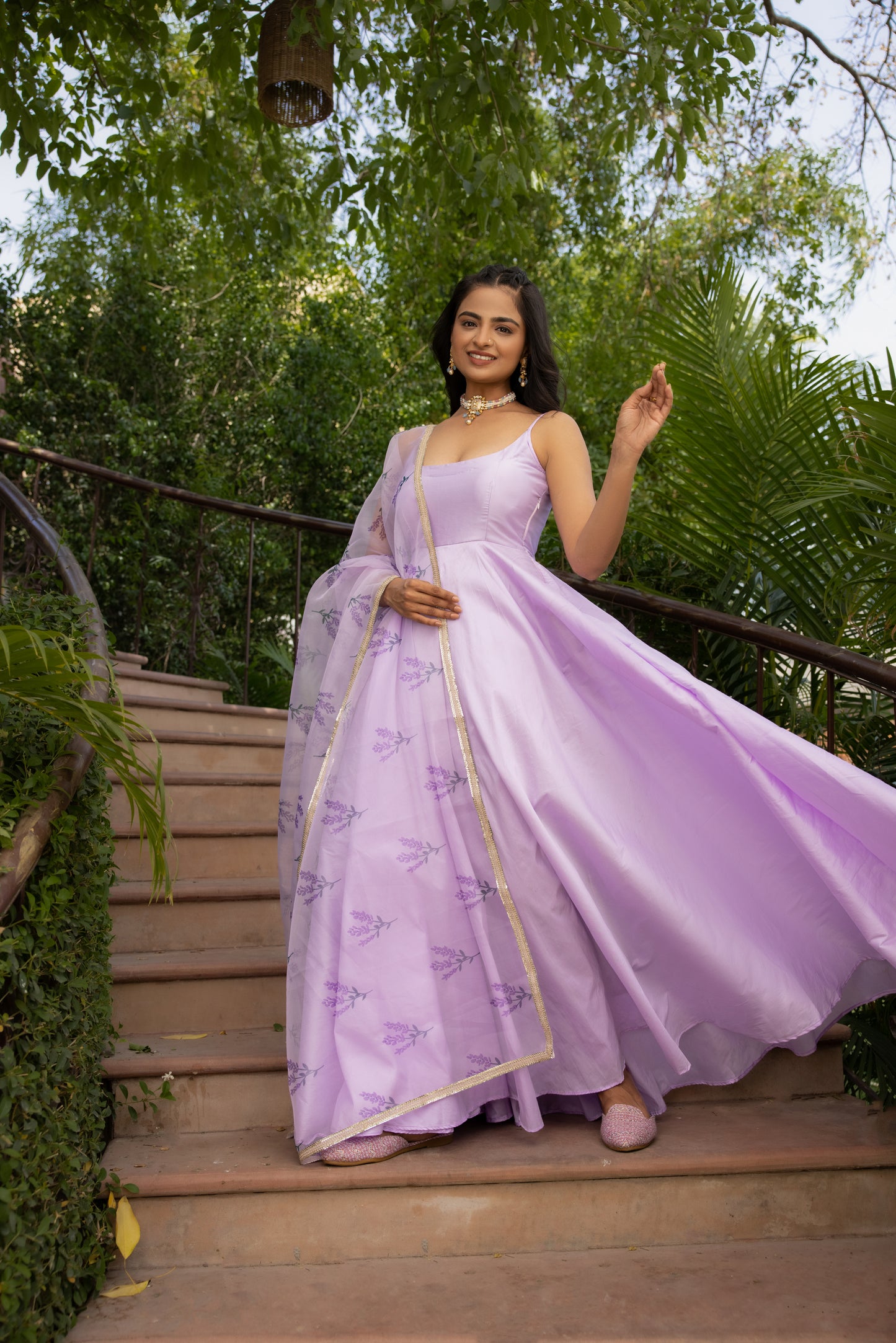 ADINA LAVENDER KURTA SET WITH HAND PAINTED DUPATTA Deasha India