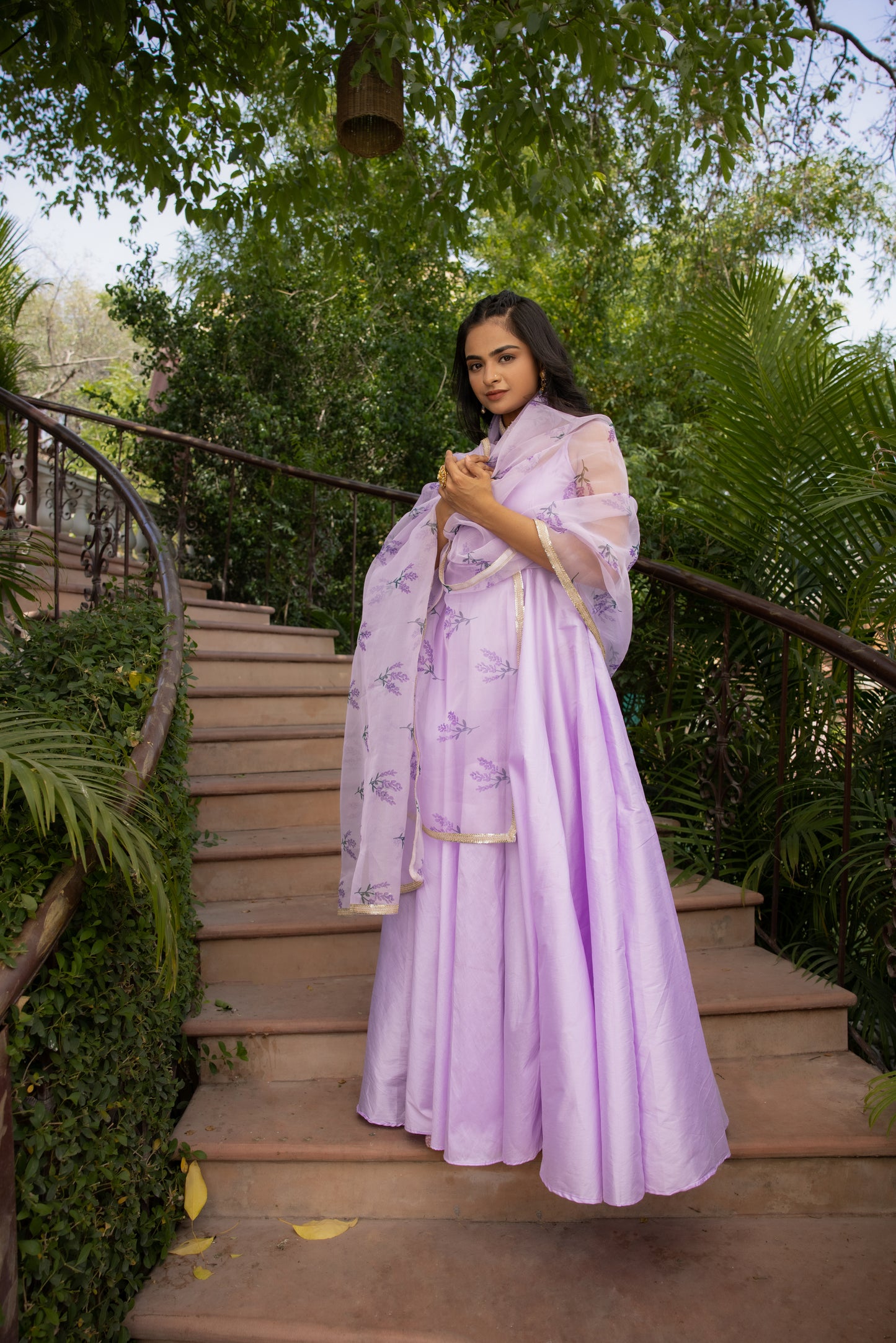 ADINA LAVENDER KURTA SET WITH HAND PAINTED DUPATTA Deasha India