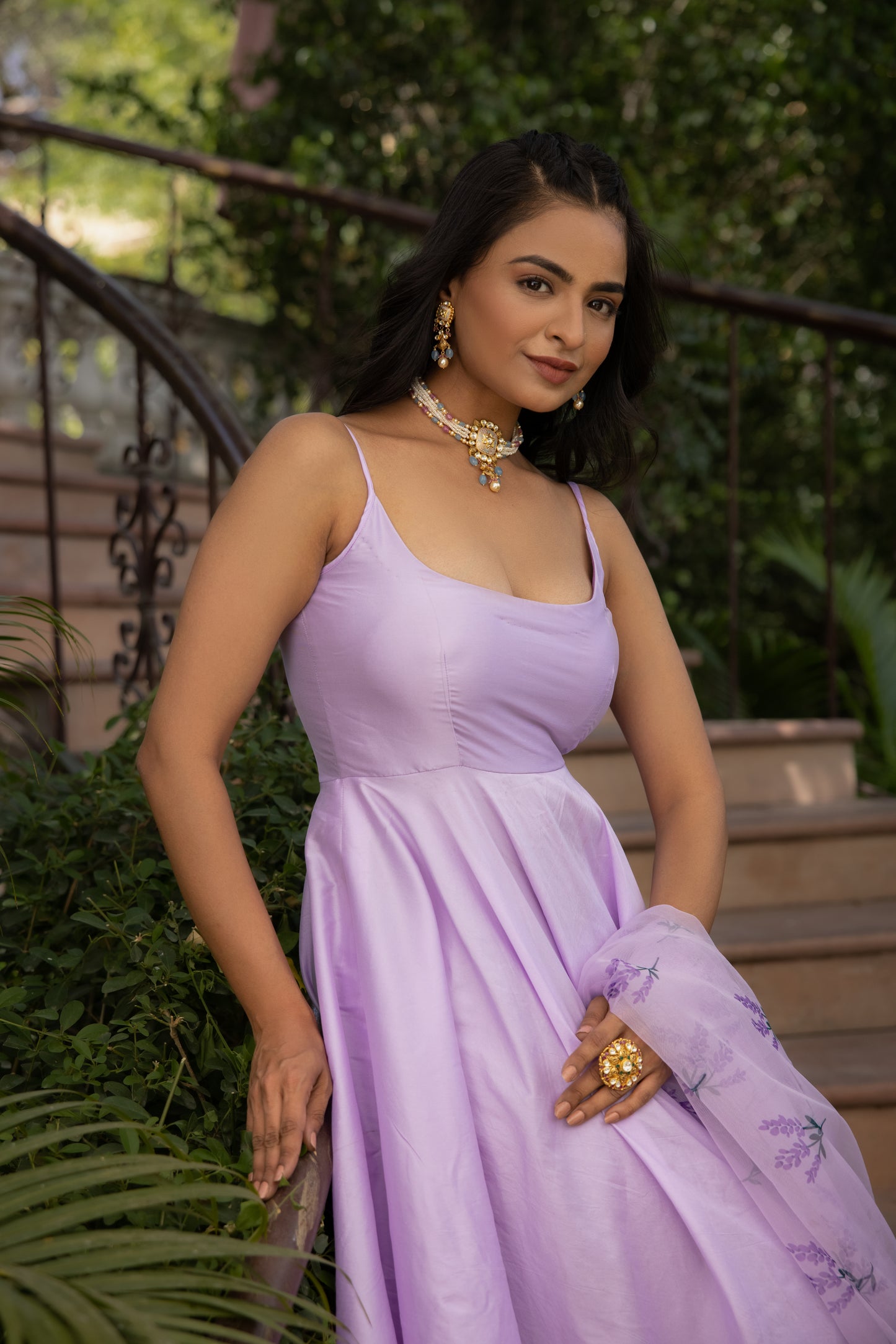 ADINA LAVENDER KURTA SET WITH HAND PAINTED DUPATTA Deasha India
