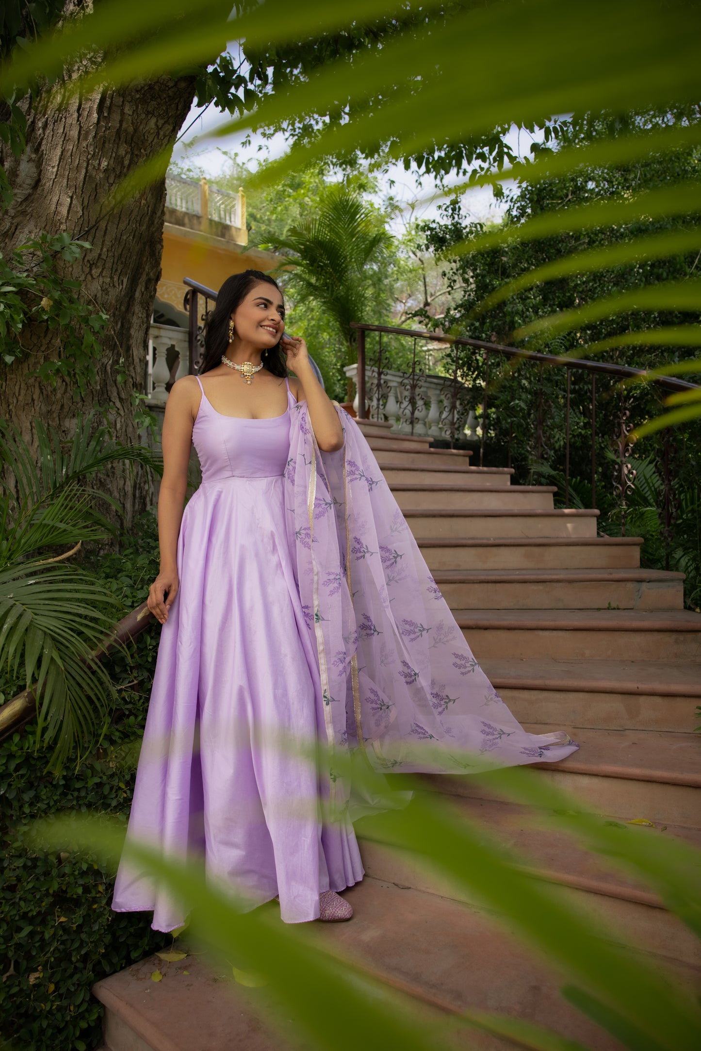 ADINA LAVENDER KURTA SET WITH HAND PAINTED DUPATTA Deasha India