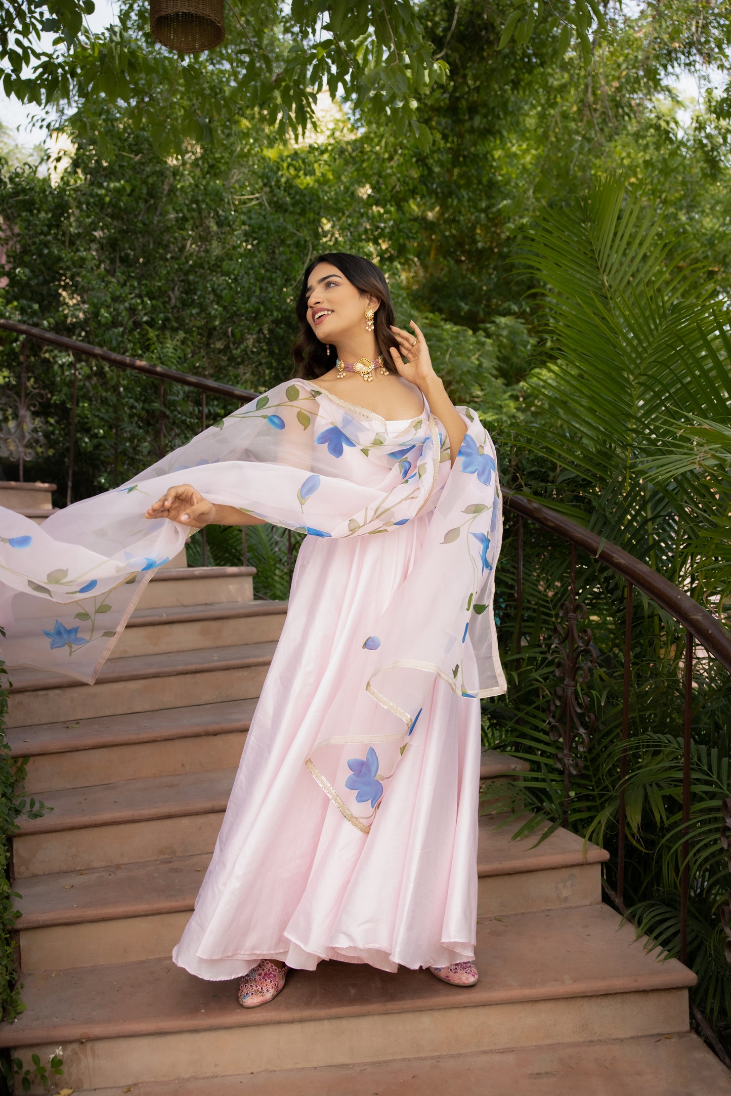 AMINA PASTEL PINK KURTA SET WITH HANDPAINTED DUPATTA Deasha India