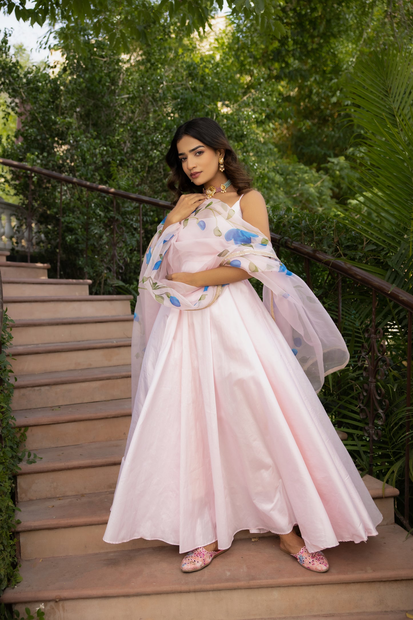 AMINA PASTEL PINK KURTA SET WITH HANDPAINTED DUPATTA Deasha India