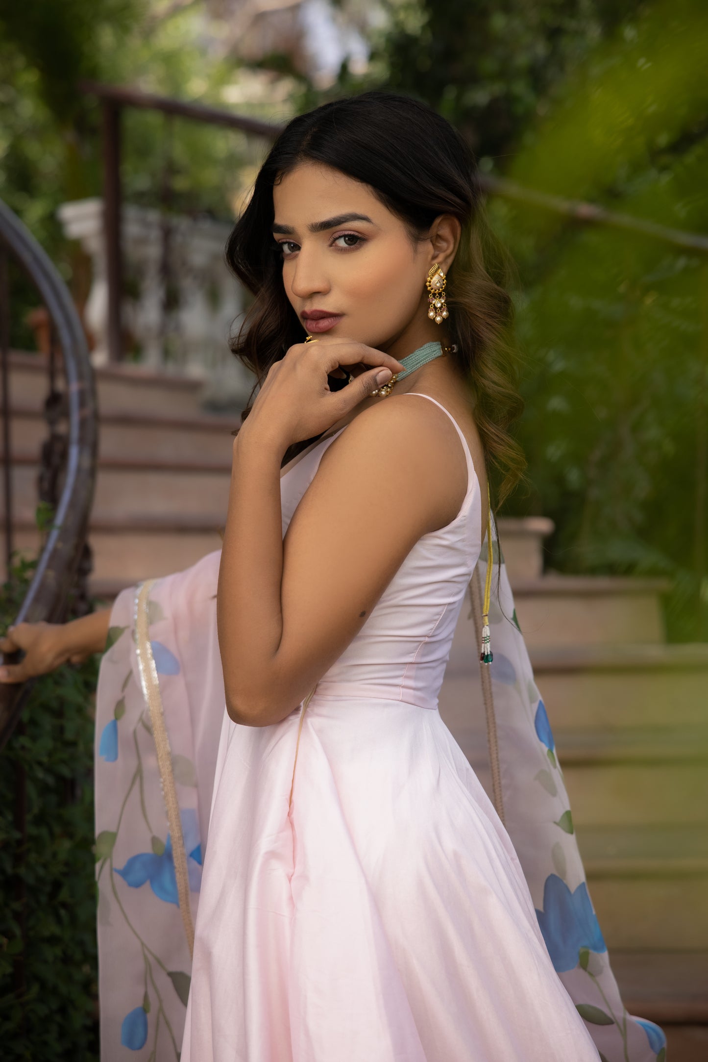AMINA PASTEL PINK KURTA SET WITH HANDPAINTED DUPATTA Deasha India