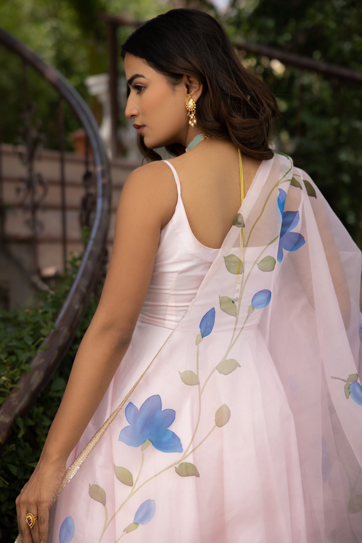 AMINA PASTEL PINK KURTA SET WITH HANDPAINTED DUPATTA Deasha India