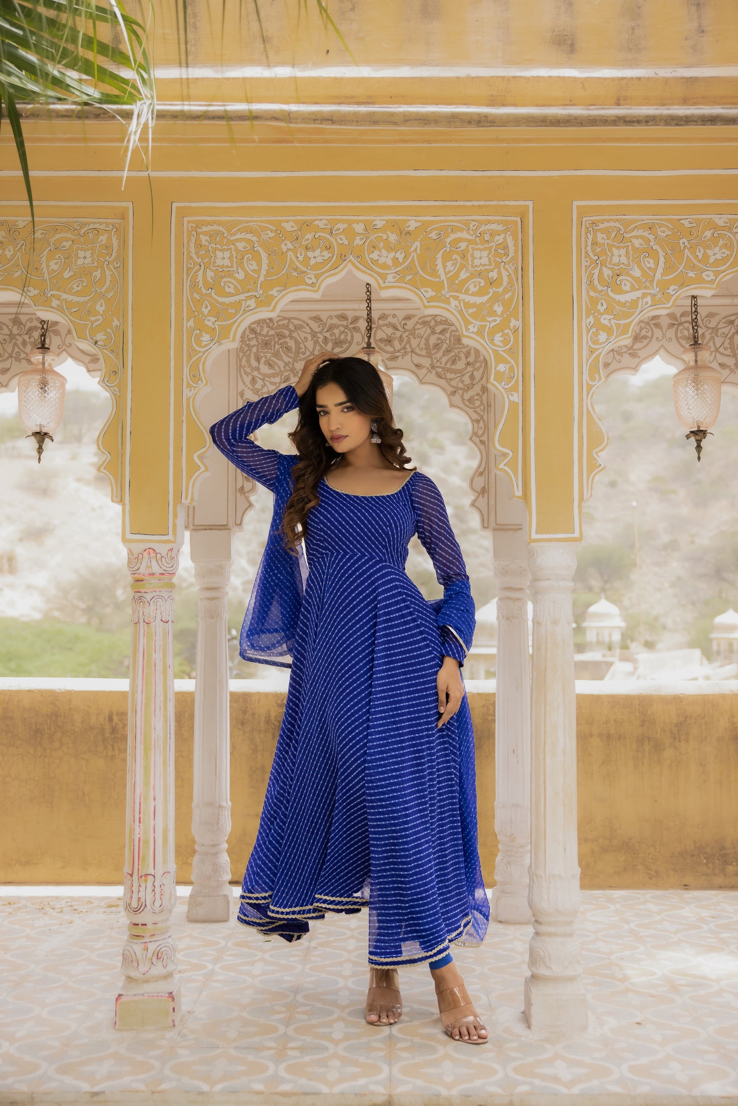 VAANI ROYAL BLUE BANDHANI ANARKALI SET Deasha India