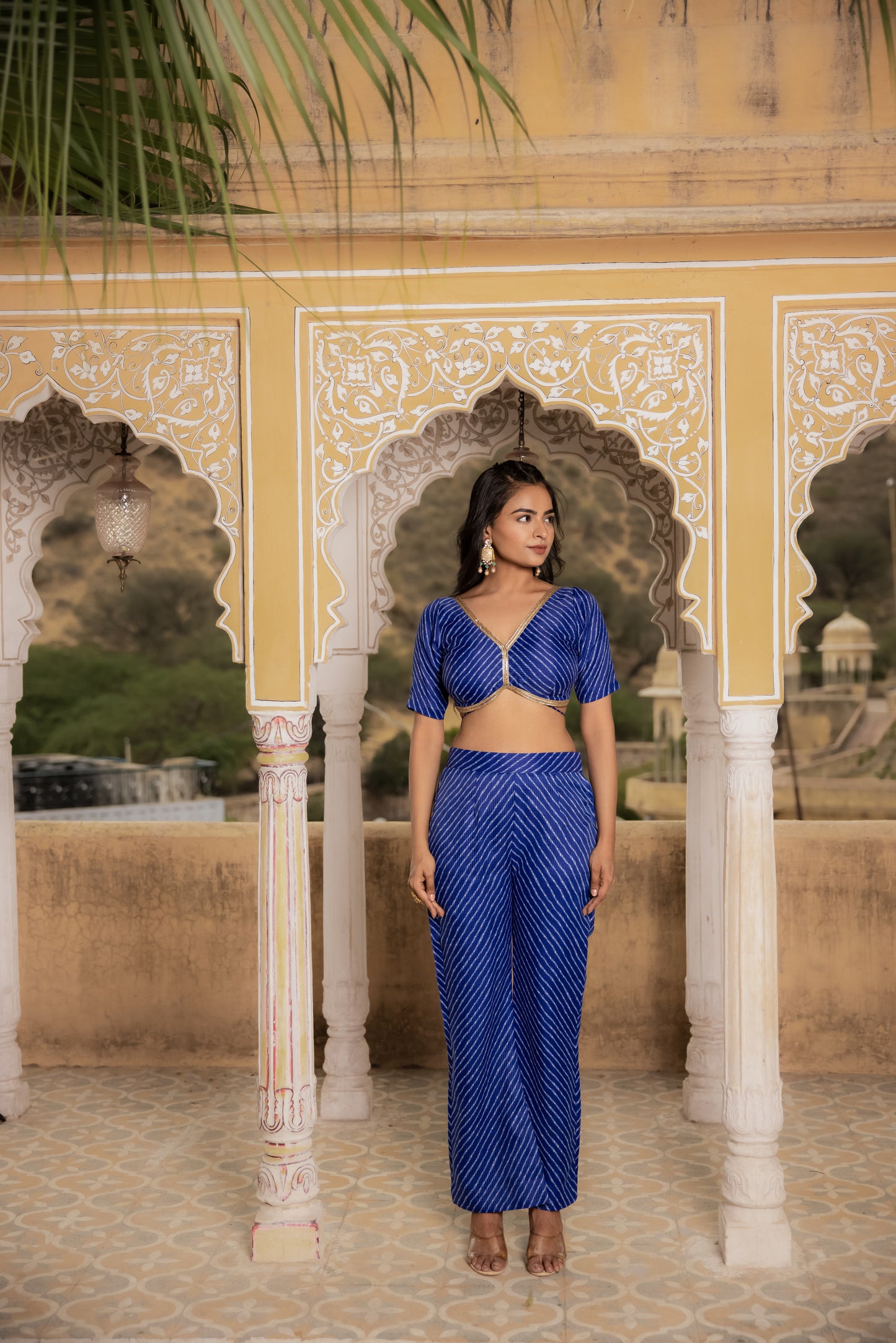 AYATEE ROYAL BLUE LEHERIYA COORD SET Deasha India