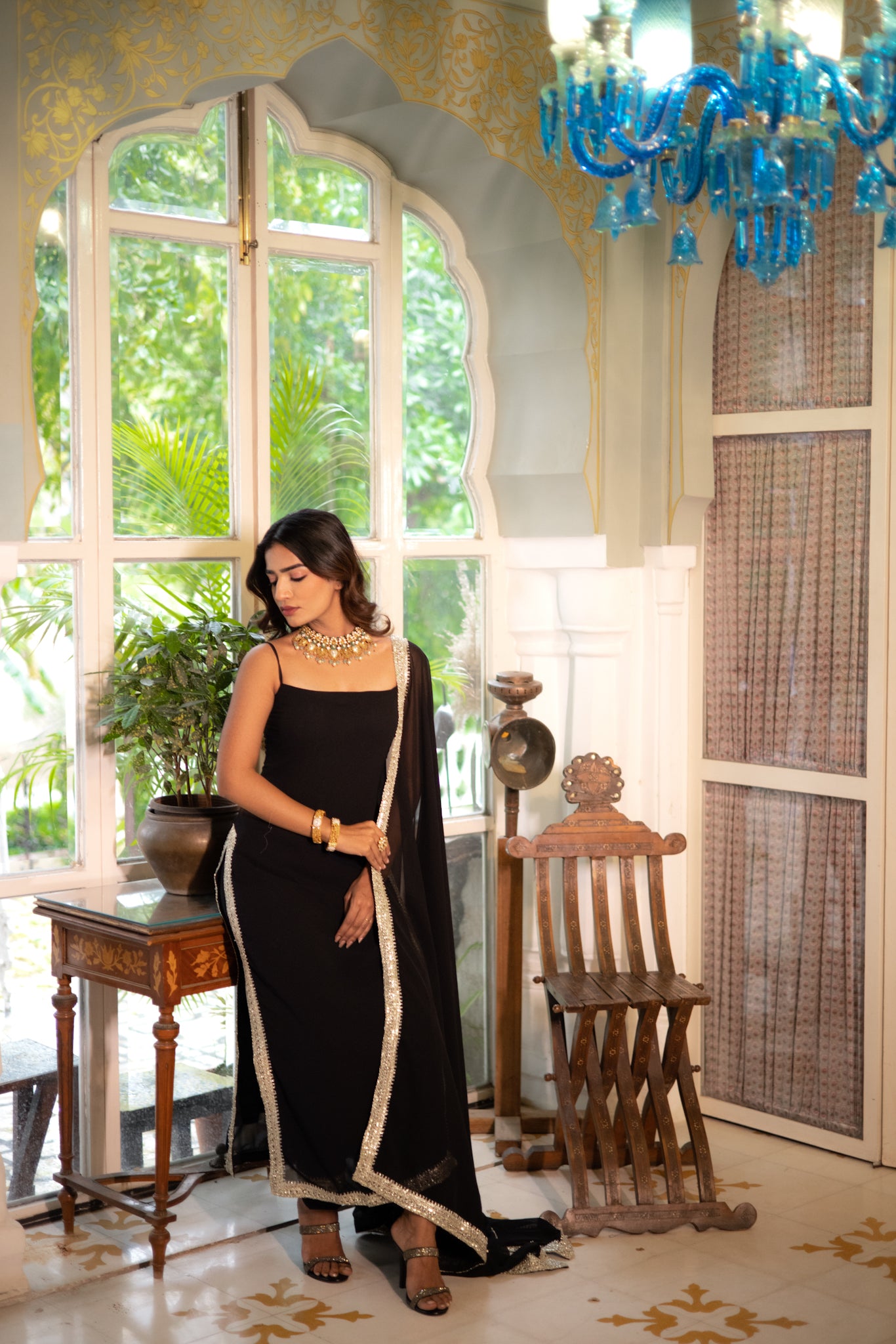 Sumira Black Detailed Straight Kurta Set Deasha India