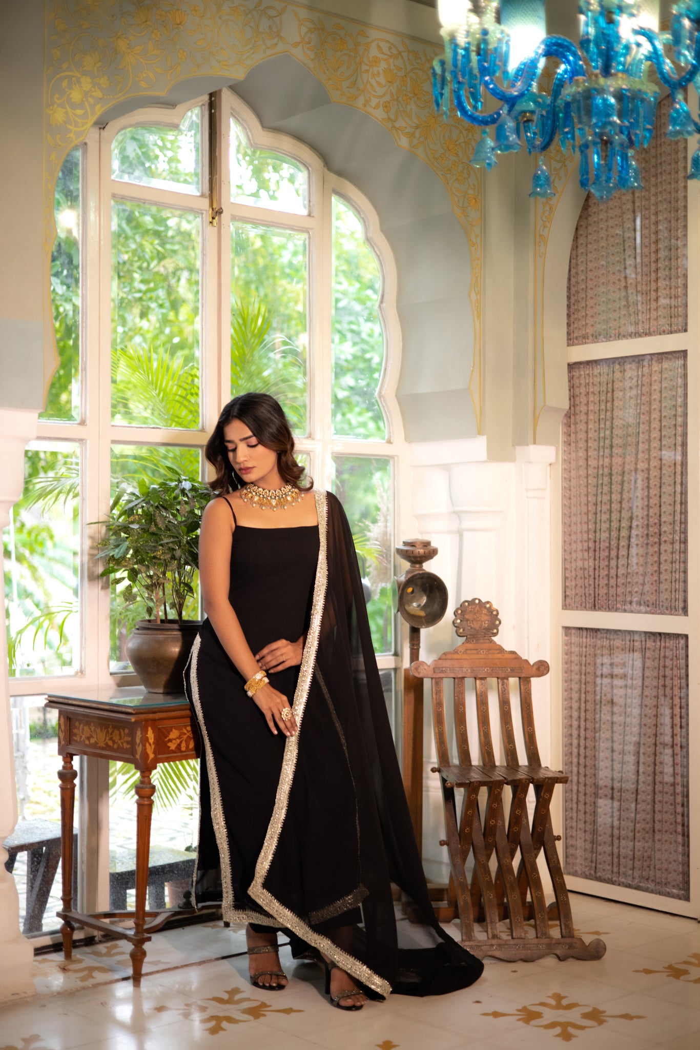 Sumira Black Detailed Straight Kurta Set Deasha India