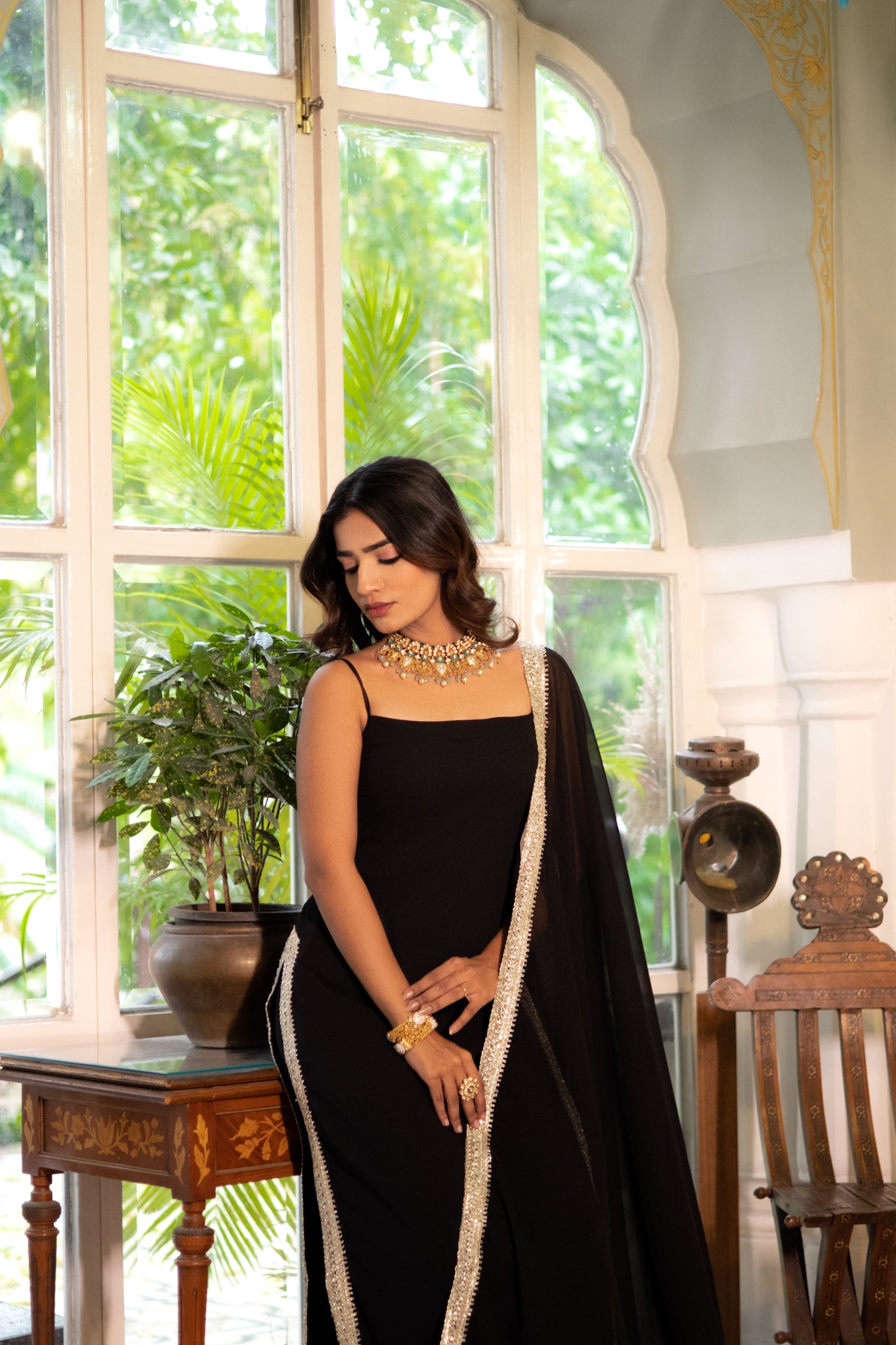 Sumira Black Detailed Straight Kurta Set Deasha India