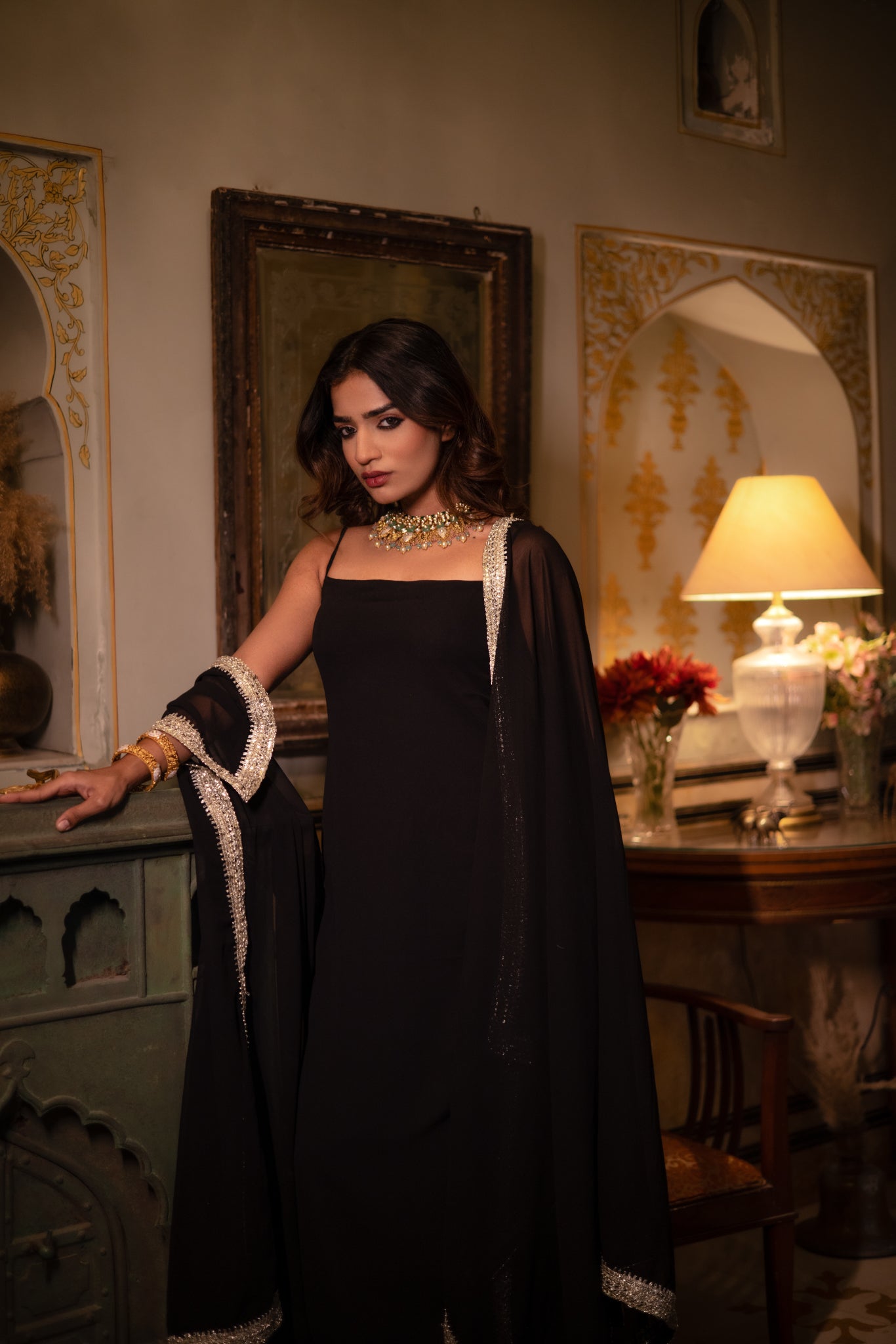 Sumira Black Detailed Straight Kurta Set Deasha India