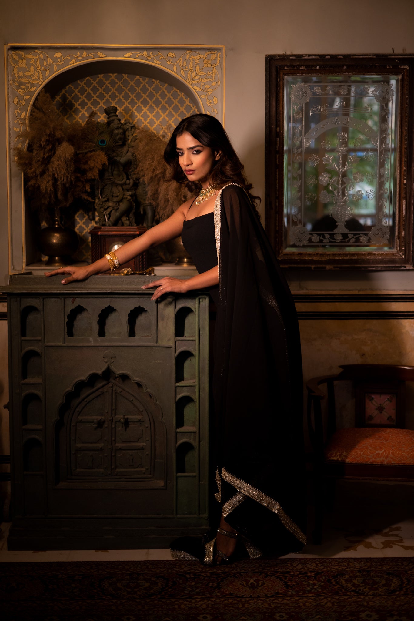 Sumira Black Detailed Straight Kurta Set Deasha India