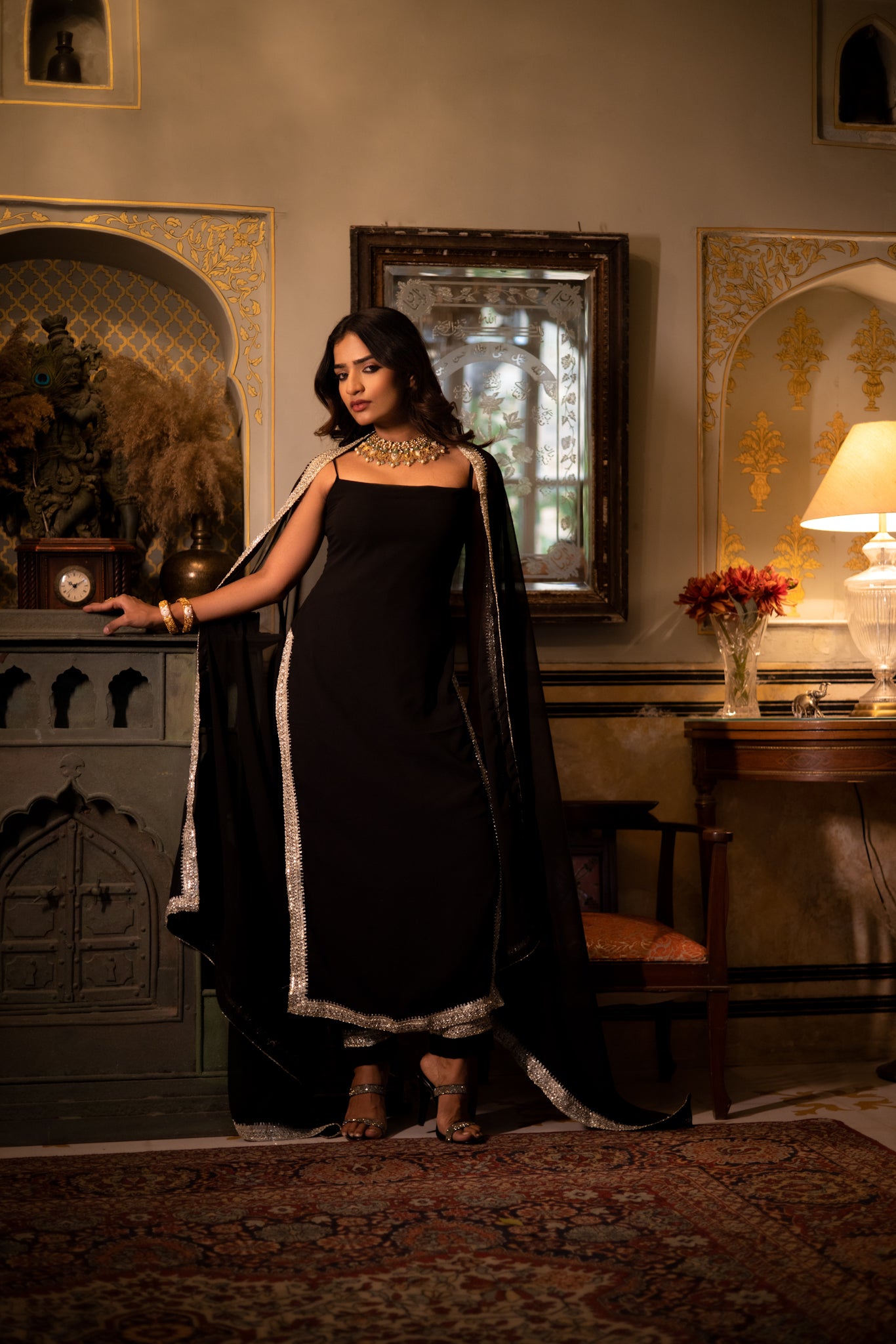 Sumira Black Detailed Straight Kurta Set Deasha India