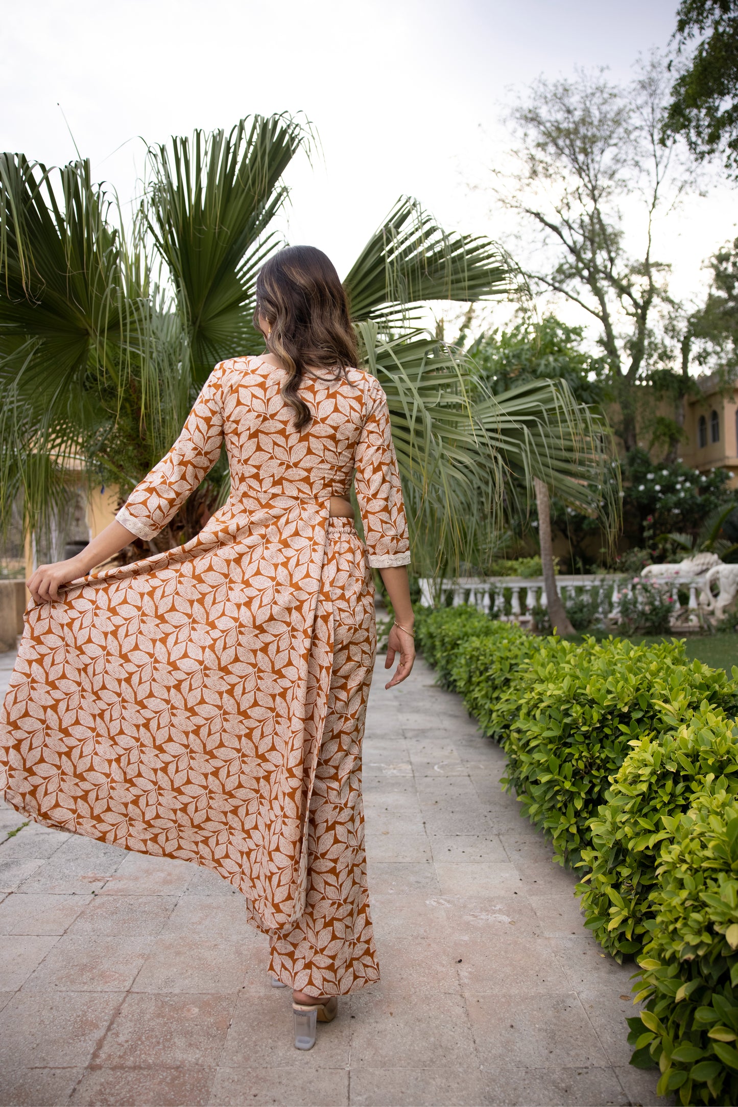 EISHAL COTTON MUSTARD YELLOW LEAF PRINTED KURTA SET Deasha India