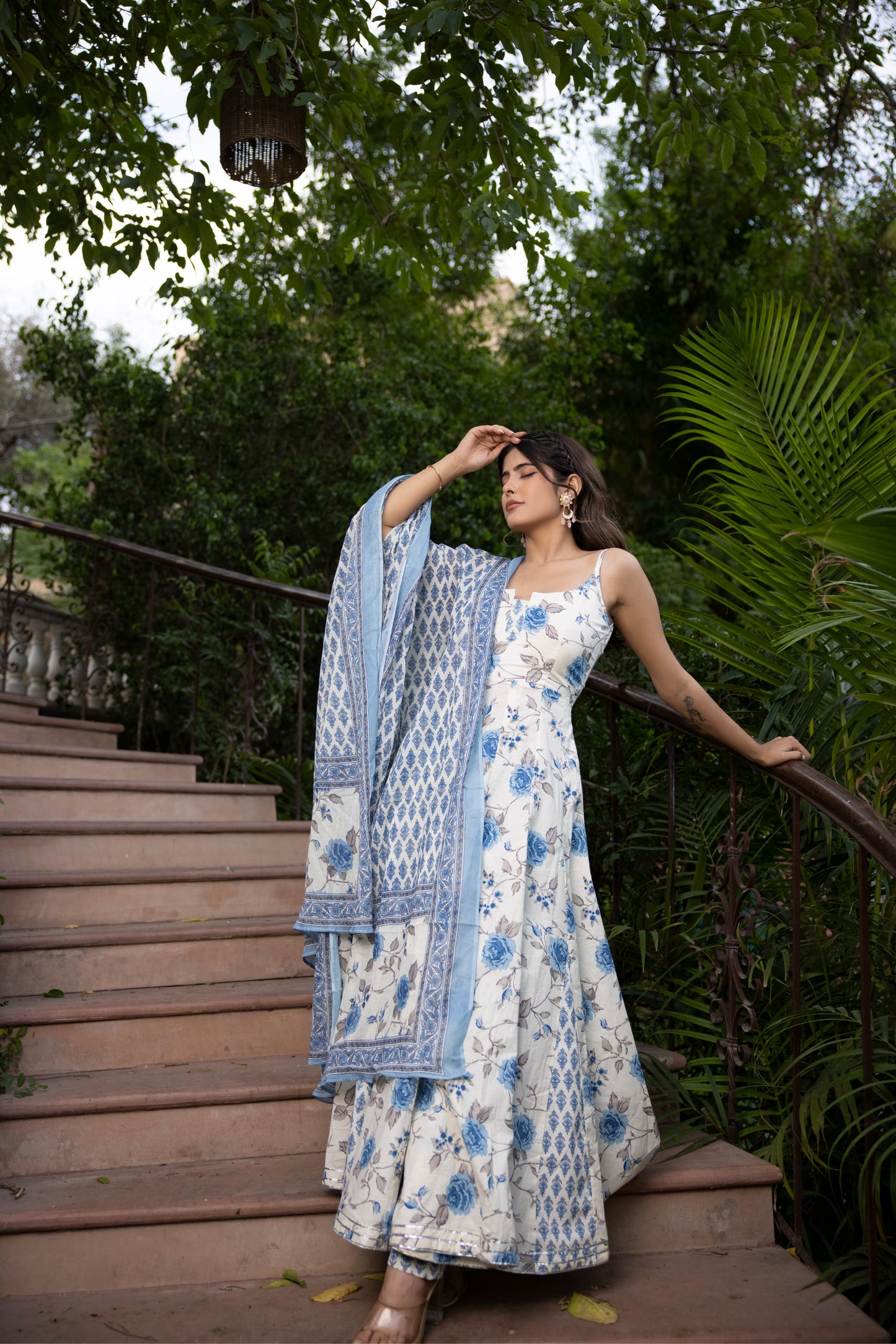 AADHYA COTTON BLUE GODET ANARKALI SET Deasha India