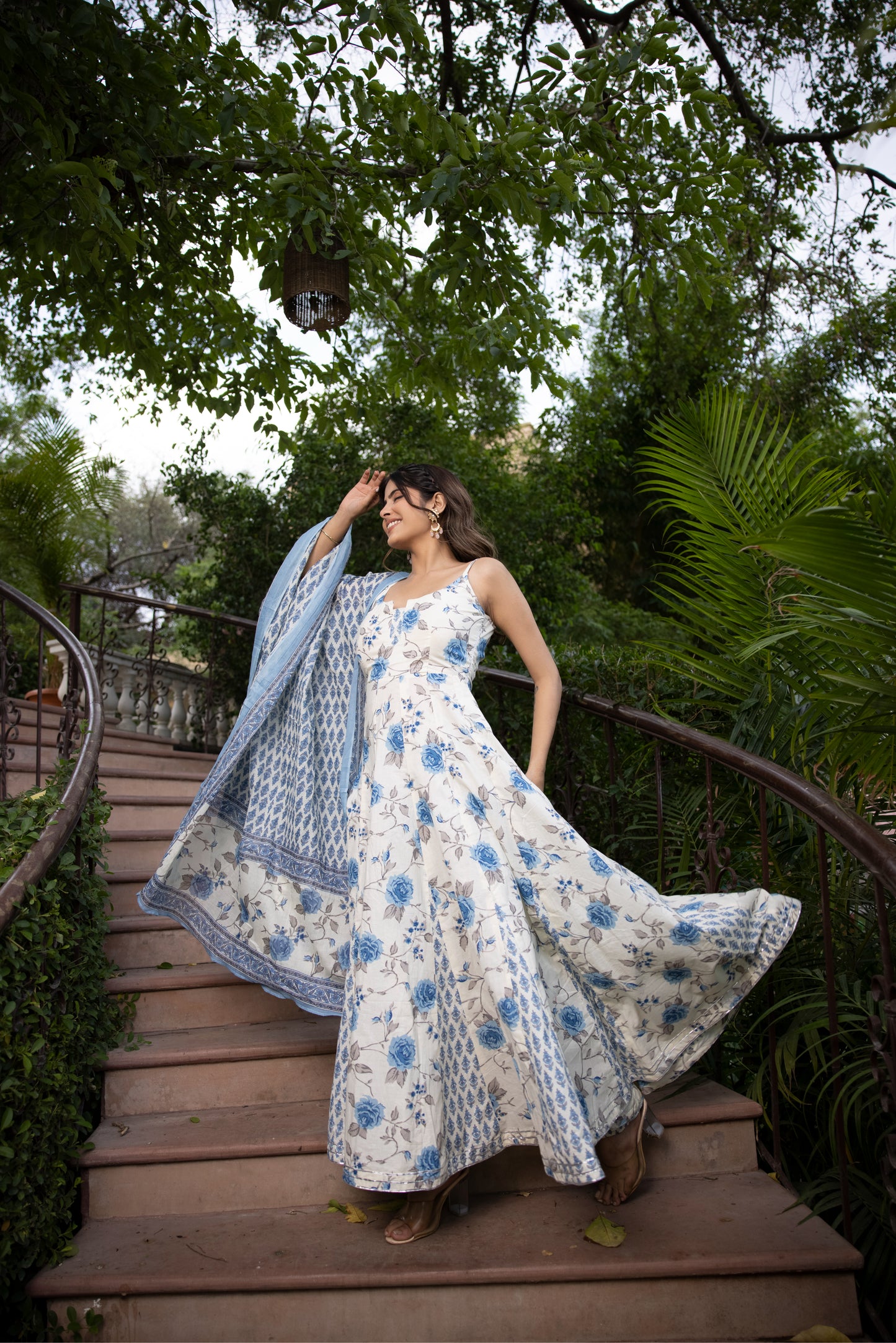 AADHYA COTTON BLUE GODET ANARKALI SET Deasha India
