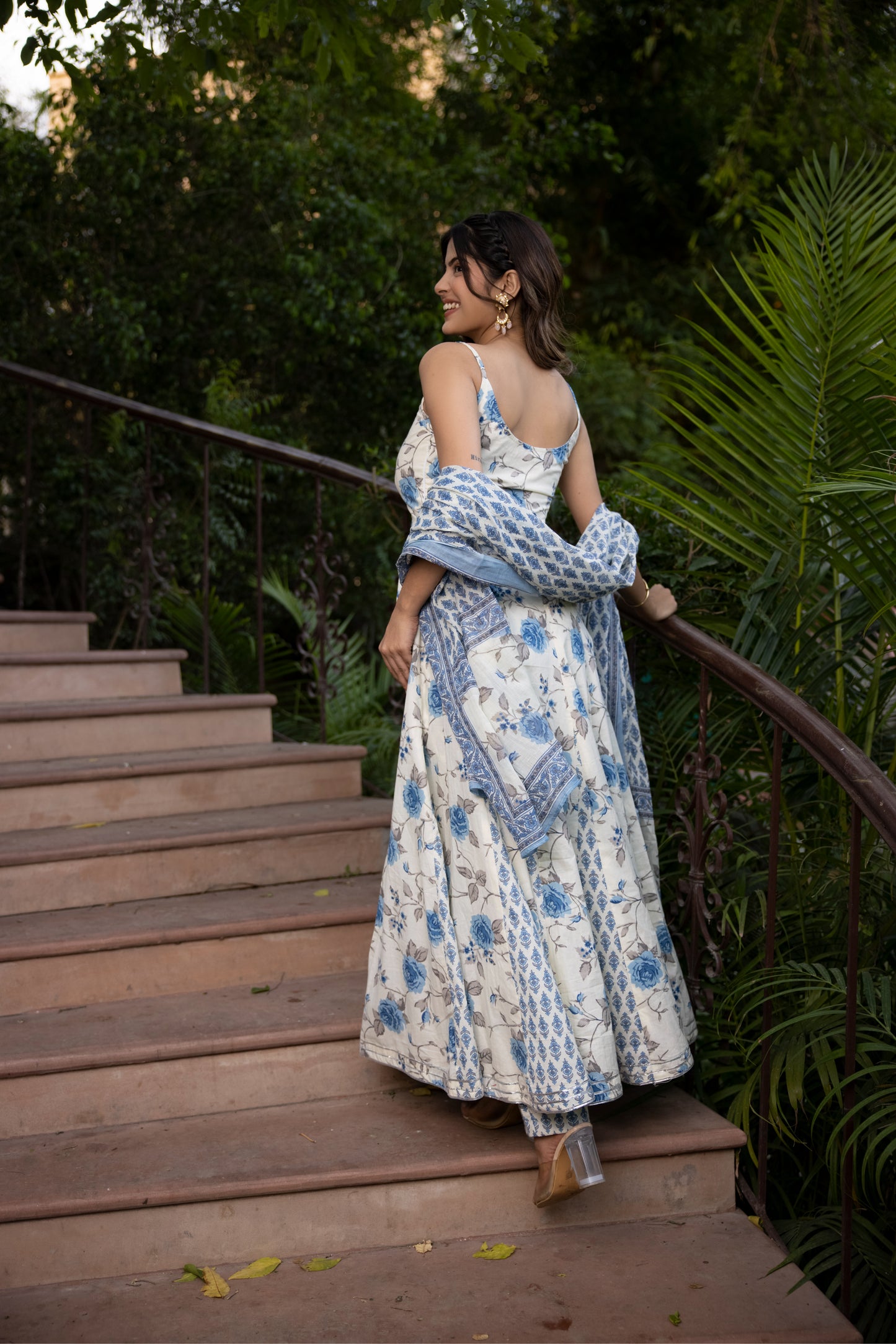 AADHYA COTTON BLUE GODET ANARKALI SET Deasha India
