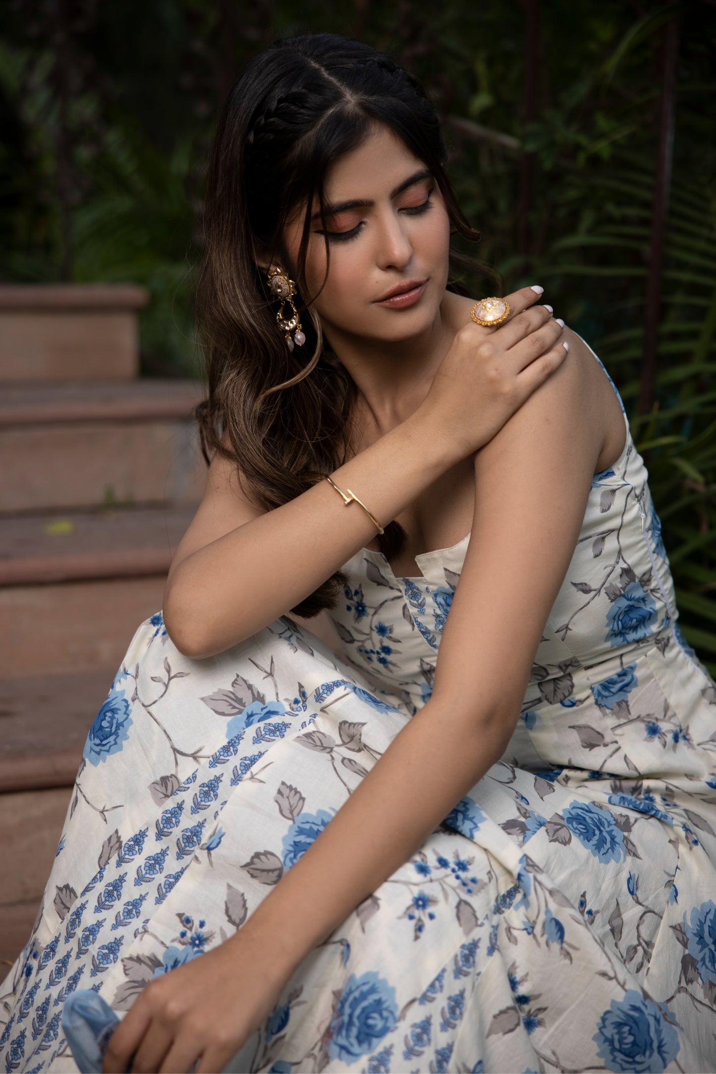 AADHYA COTTON BLUE GODET ANARKALI SET Deasha India