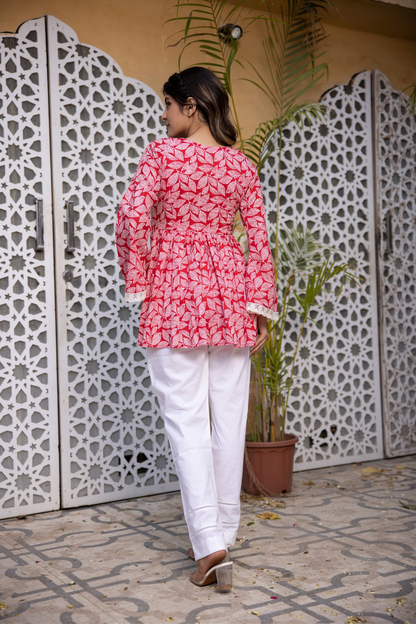 ORIN RED COTTON LEAF PRINTED CO-ORD SET Deasha India