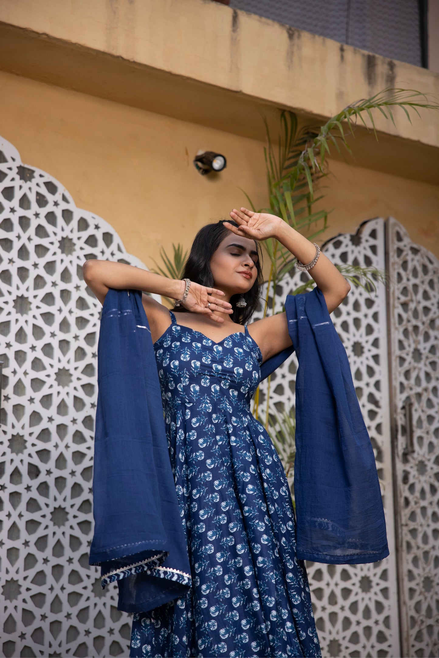 ARNA INDIGO BLUE COTTON ANARKALI SET Deasha India