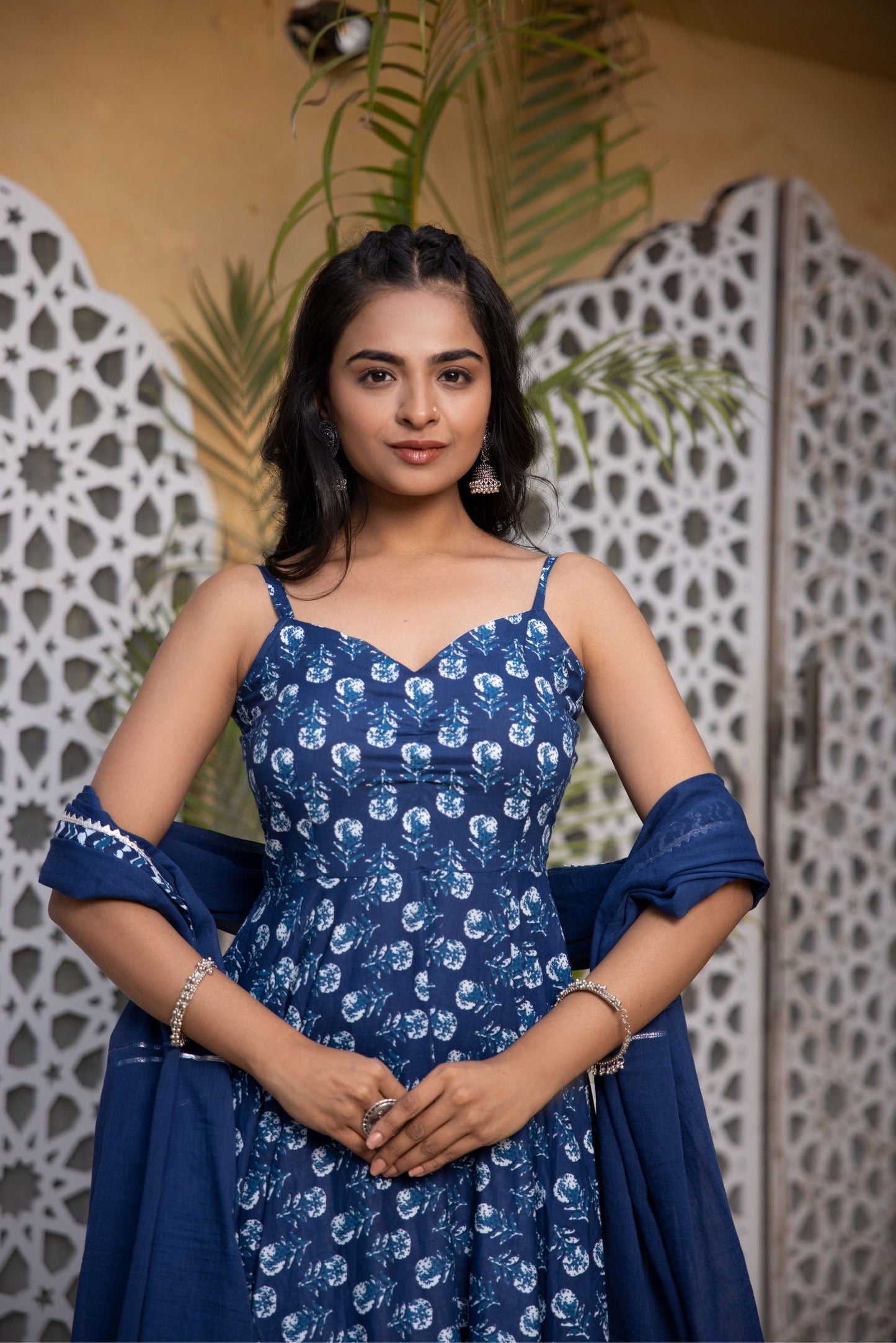 ARNA INDIGO BLUE COTTON ANARKALI SET Deasha India