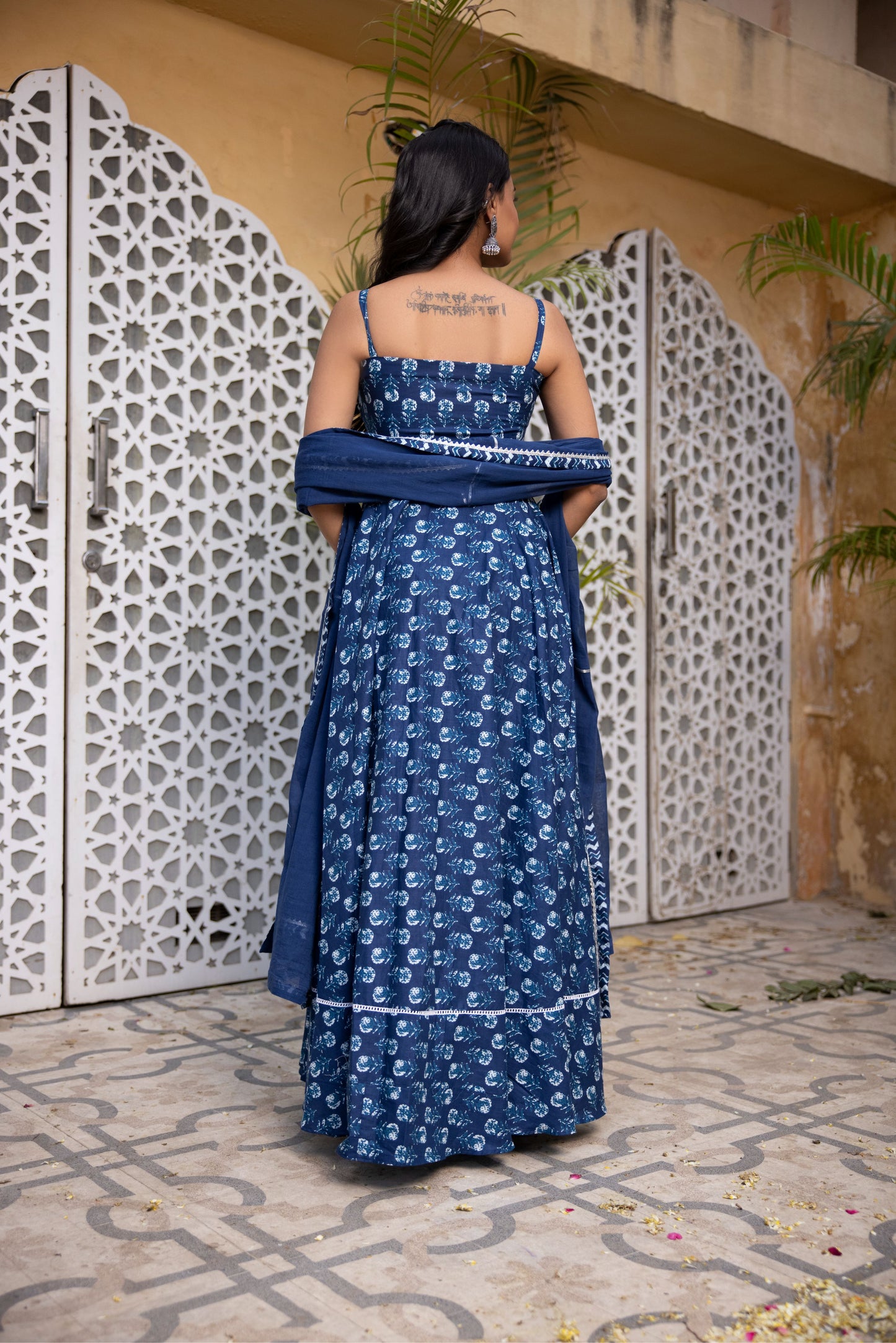 ARNA INDIGO BLUE COTTON ANARKALI SET Deasha India