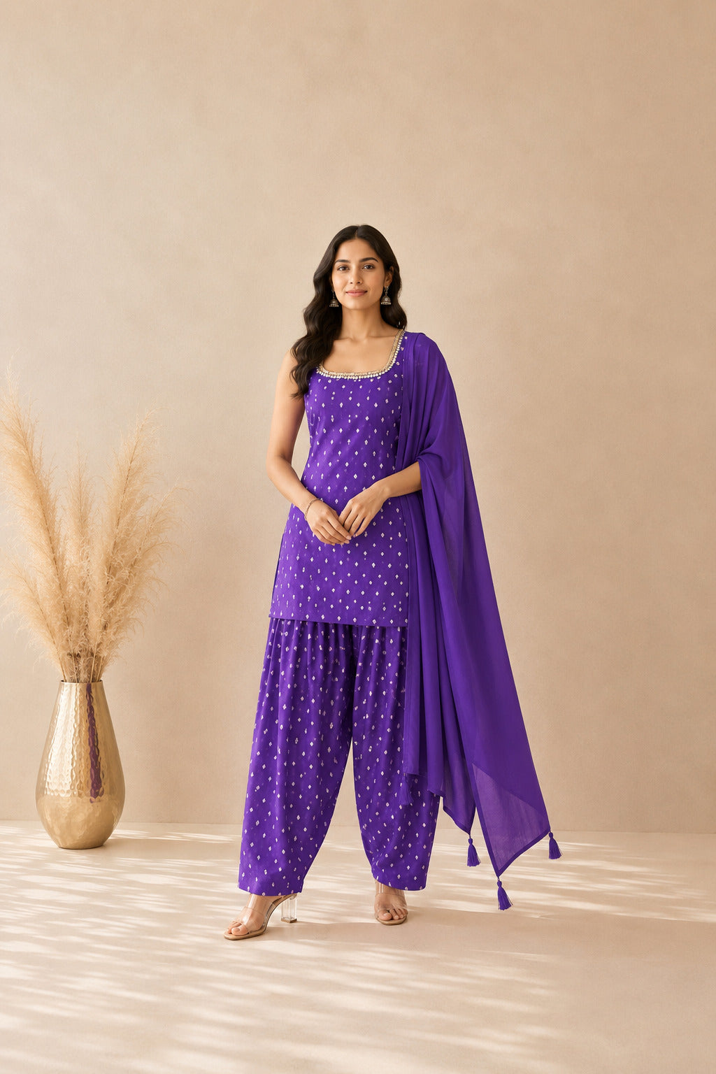 UNNATI PURPLE BANDHEJ FARSHI SET