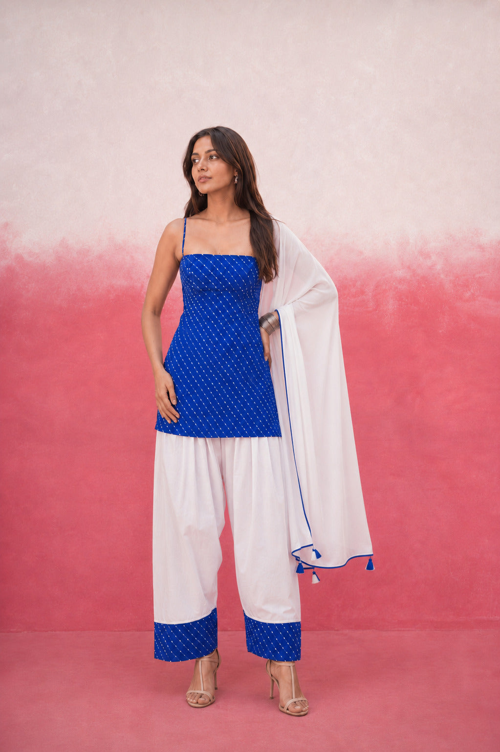 NIVARA ROYAL BLUE GEORGETTE MOTHRA FARSHI SET