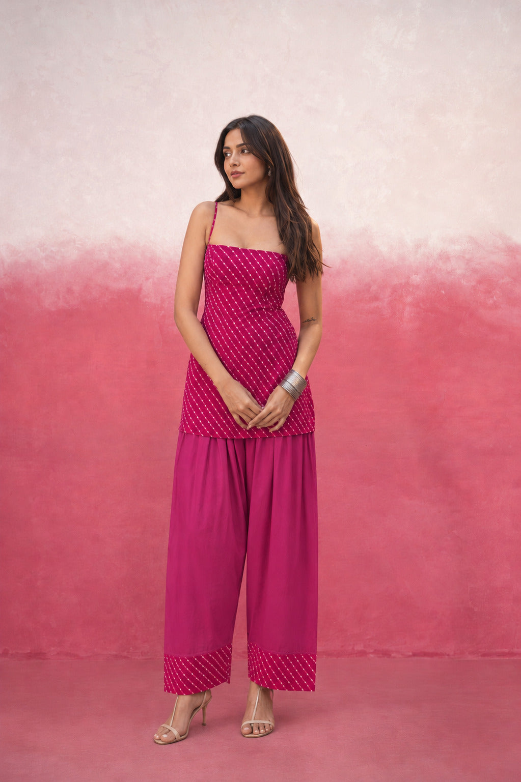 PRANIKA PINK MOTHRA GEORGETTE FARSHI SET