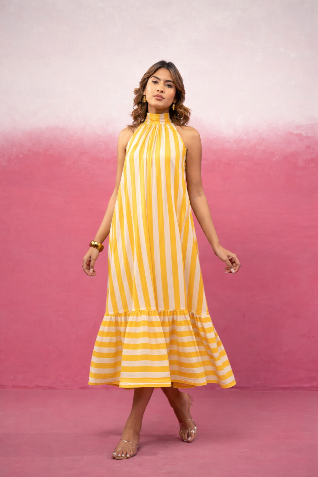 VIA RED-GREEN STRIPED MAXI DRESS