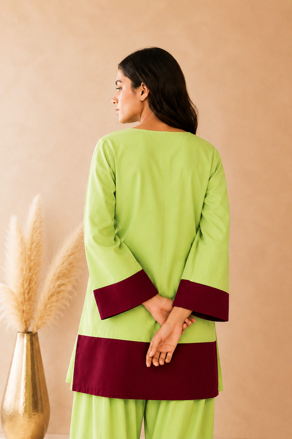 IQRA GREEN & BROWN COLOR BLOCK FARSHI SET