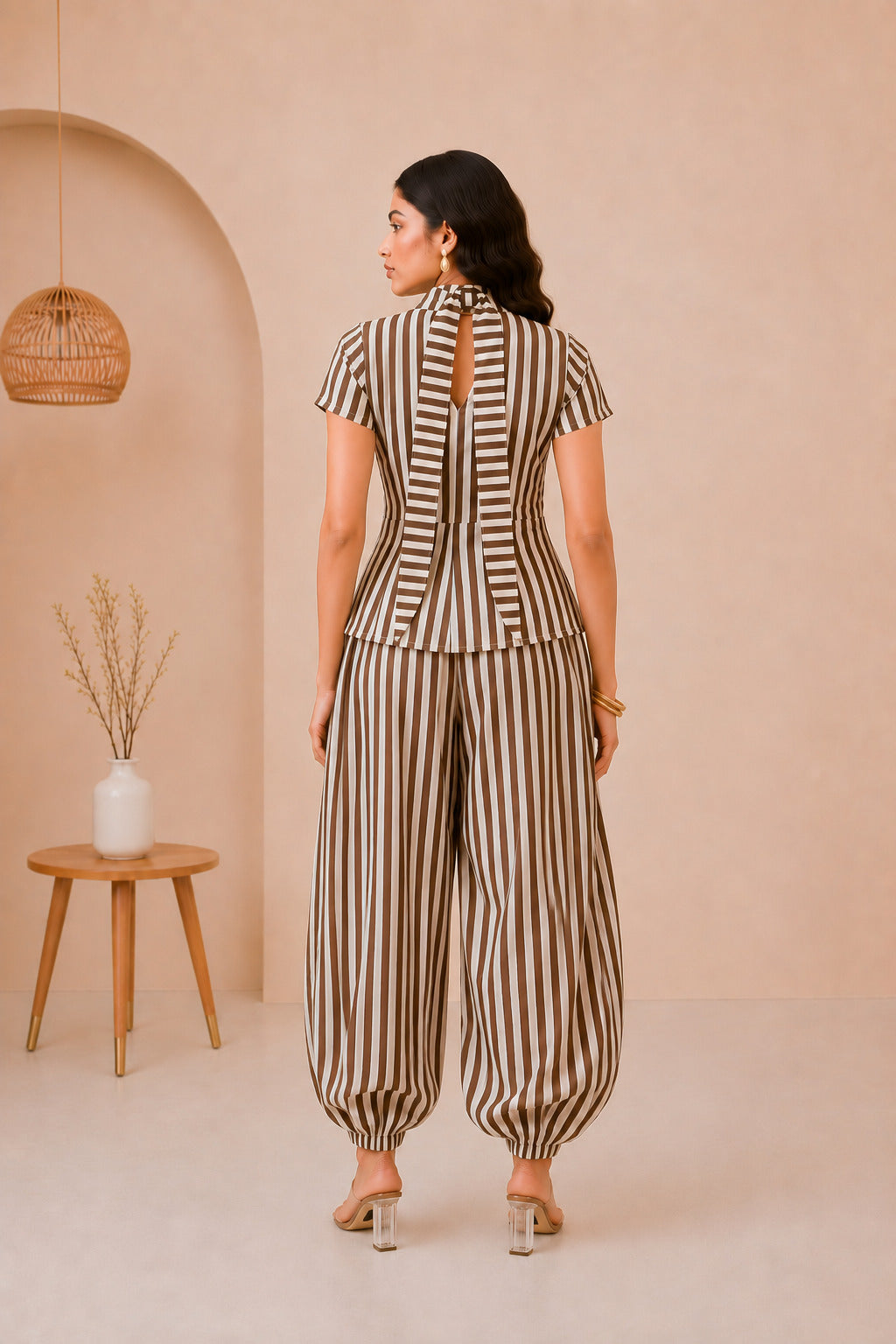 AMARYA BROWN STRIPE COORD SET
