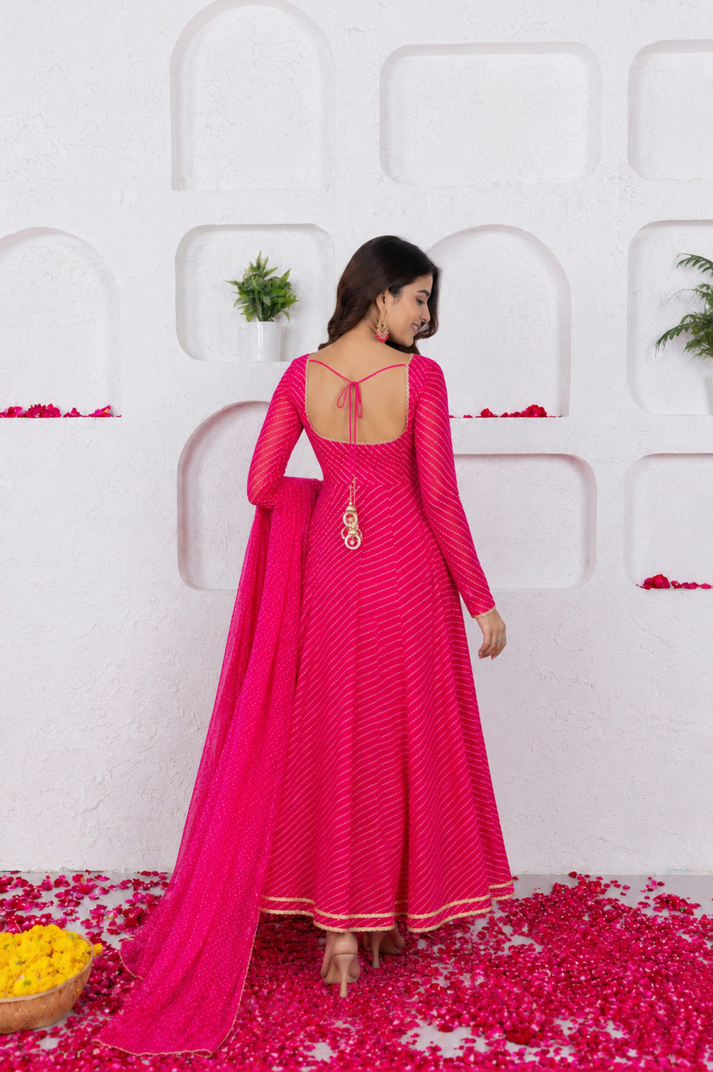 ATHIRA PINK BANDHANI ANARKALI SET